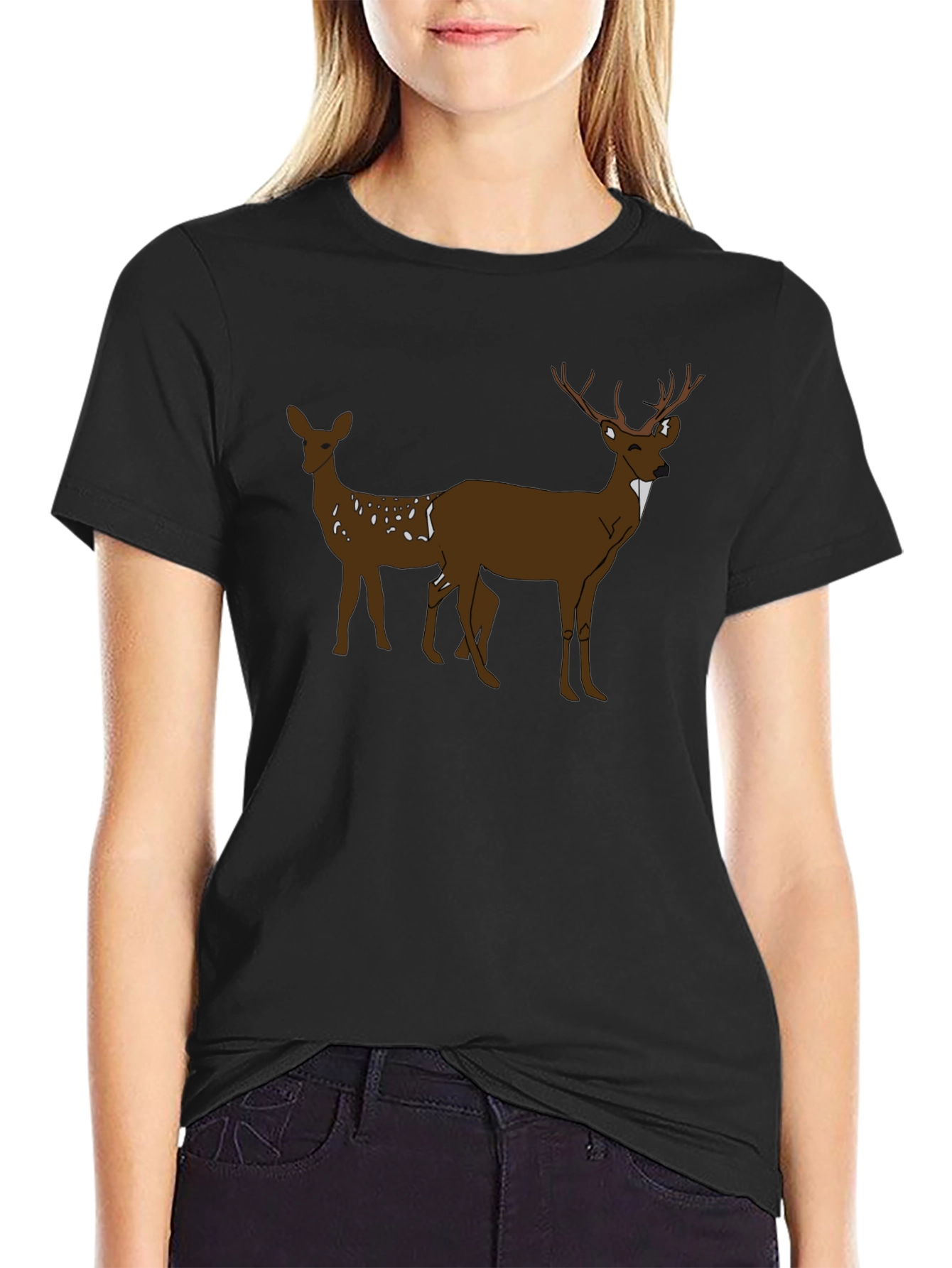 Deer Graphic Black T-Shirt - Nature Inspired Tee