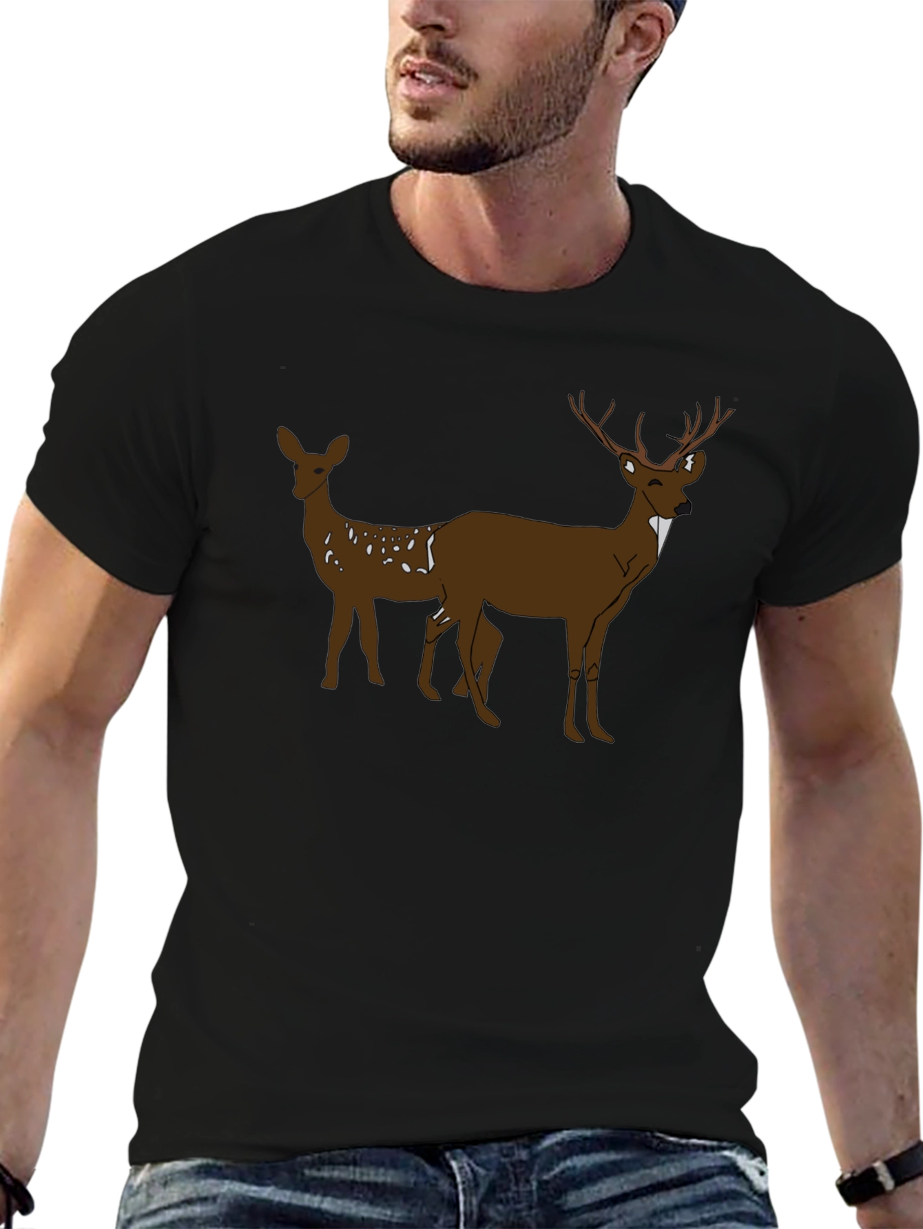 Deer Graphic Black T-Shirt - Nature Inspired Tee