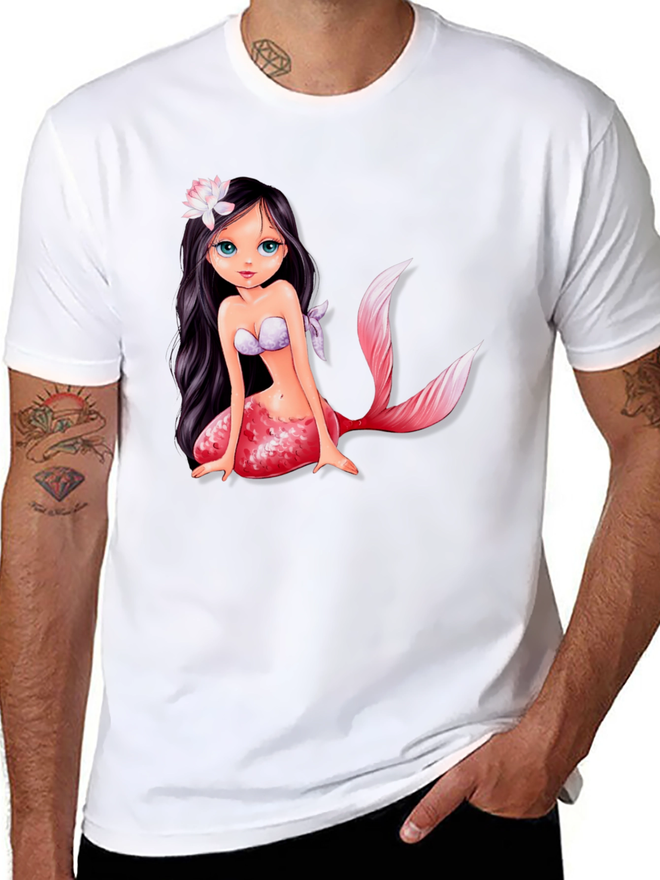 Mermaid Graphic Tee - Black Cotton Casual