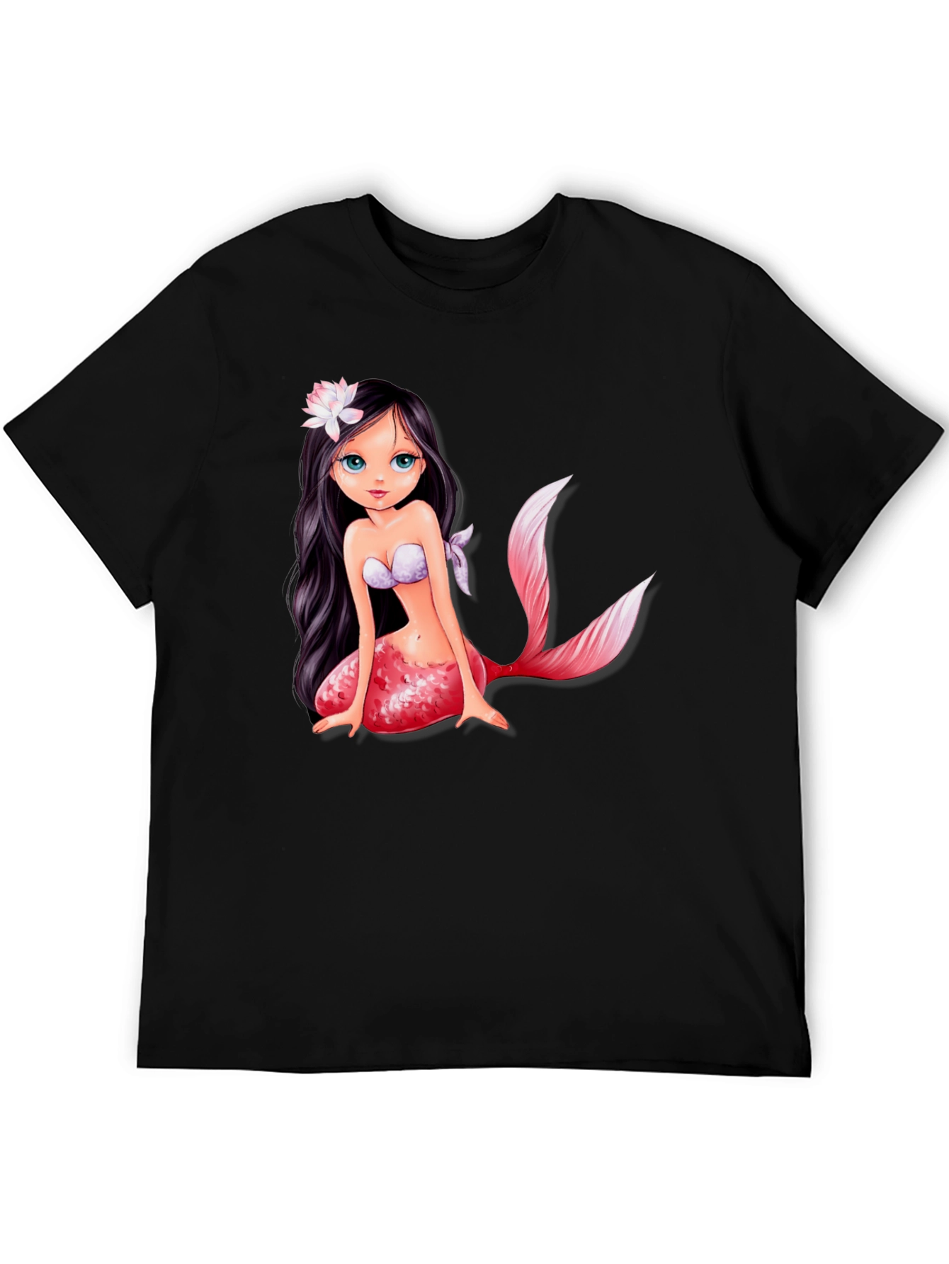 Mermaid Graphic Tee - Black Cotton Casual