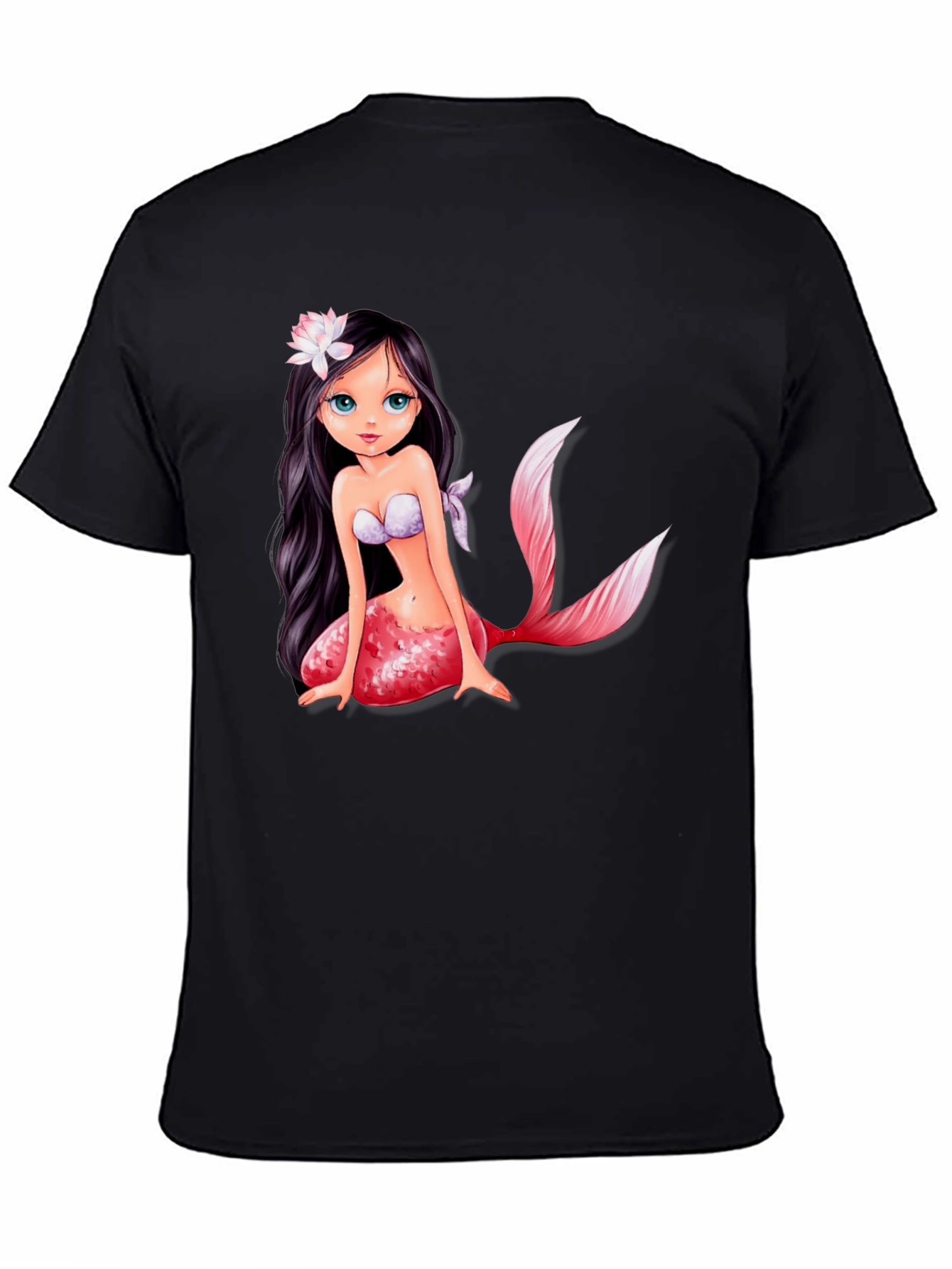 Mermaid Graphic Tee - Black Cotton Casual