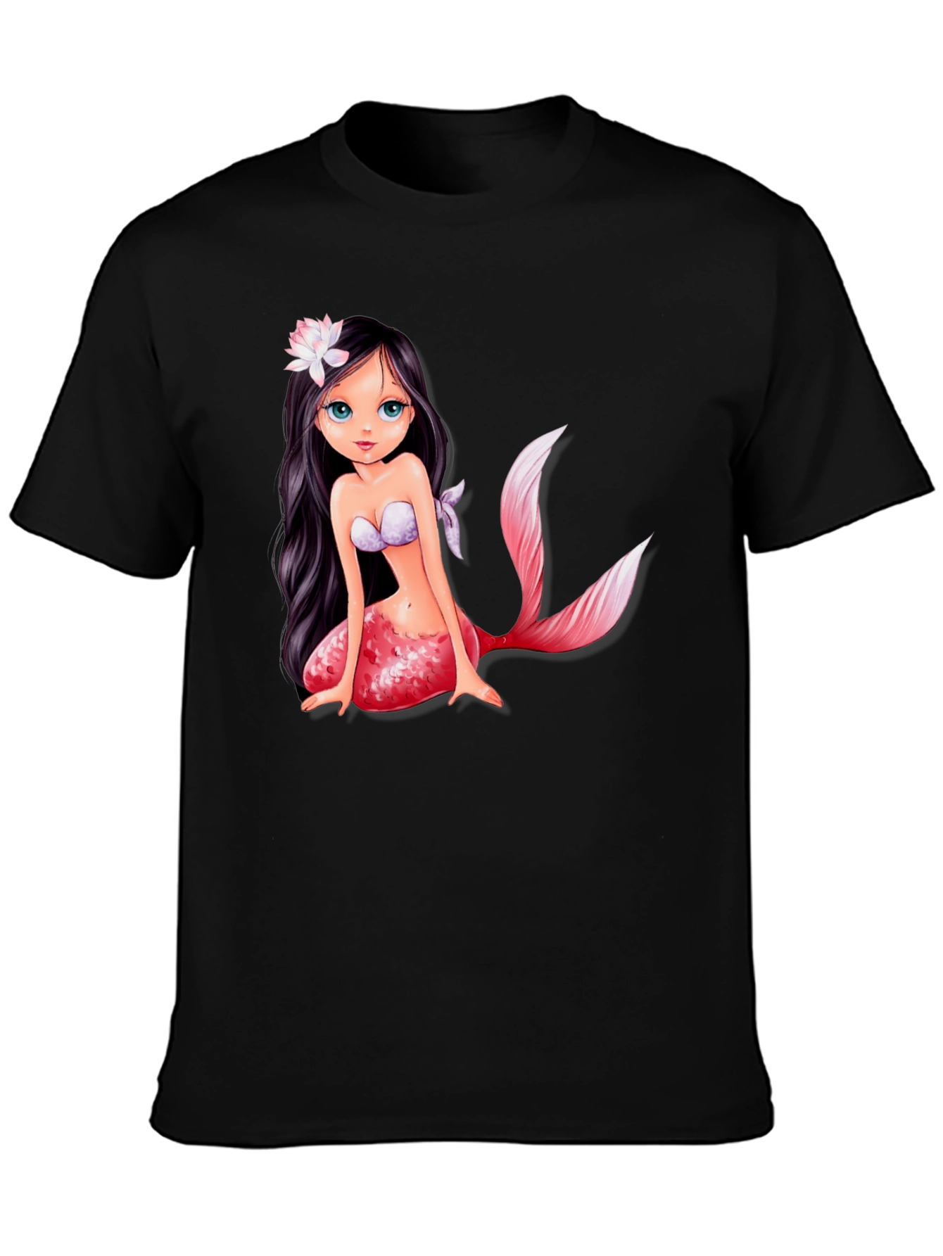 Mermaid Graphic Tee - Black Cotton Casual