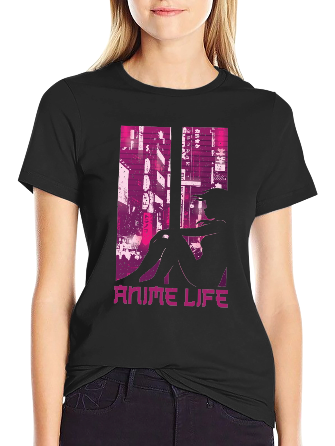 Anime Life Graphic Tee - Black