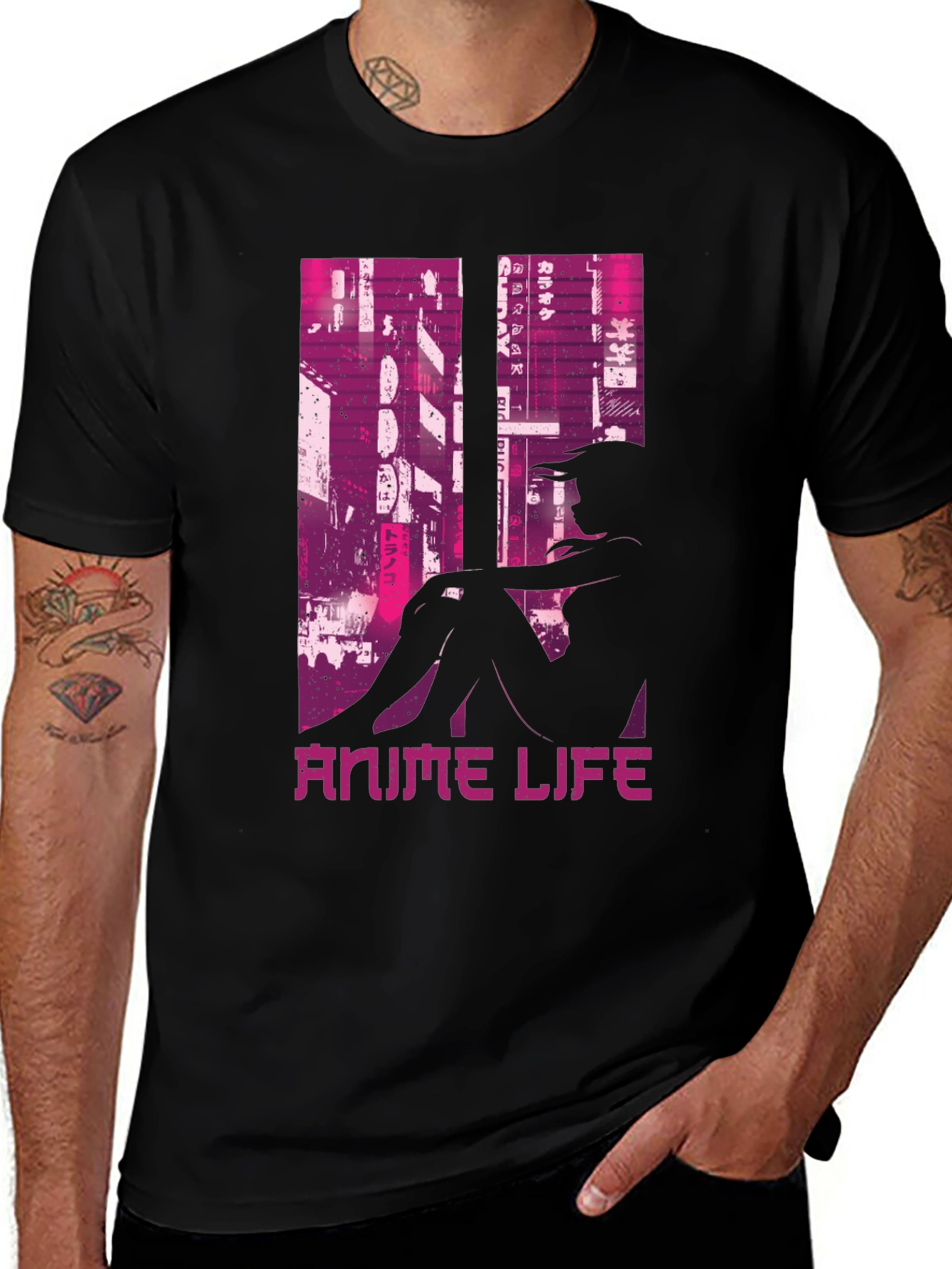 Anime Life Graphic Tee - Black