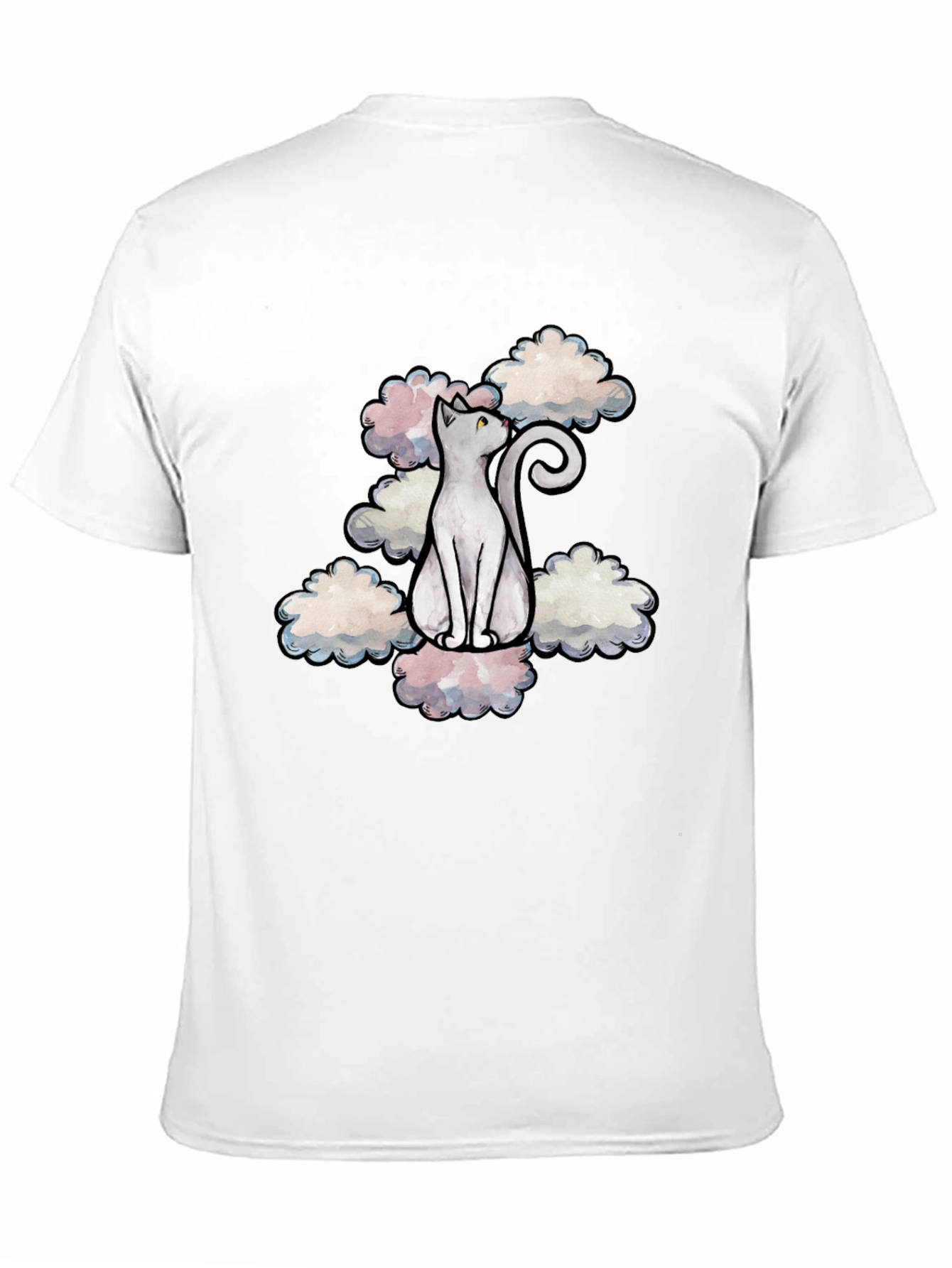 Cat in Clouds Graphic Tee - Black Cotton T-Shirt