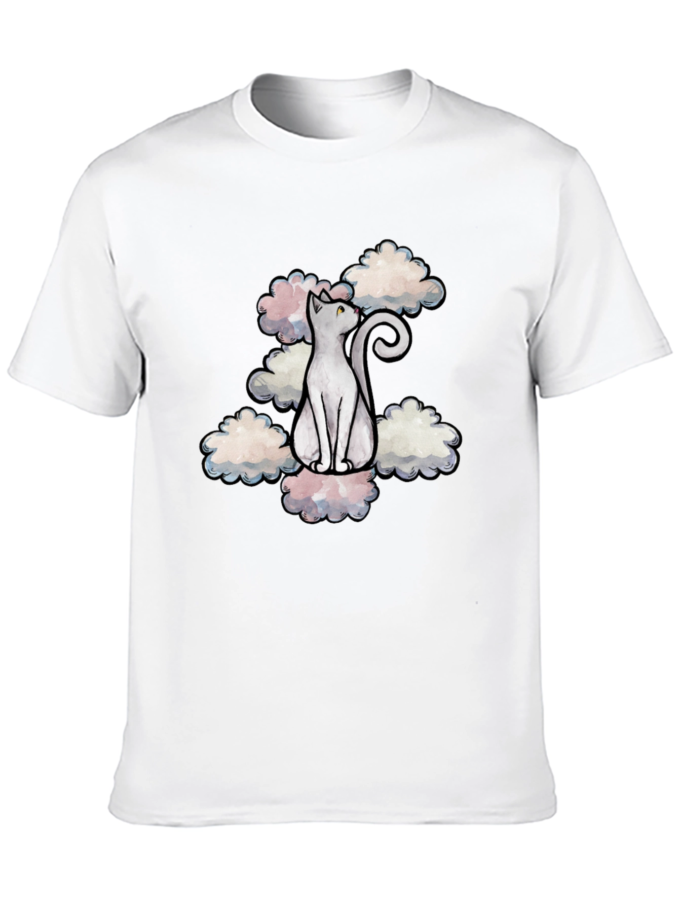 Cat in Clouds Graphic Tee - Black Cotton T-Shirt