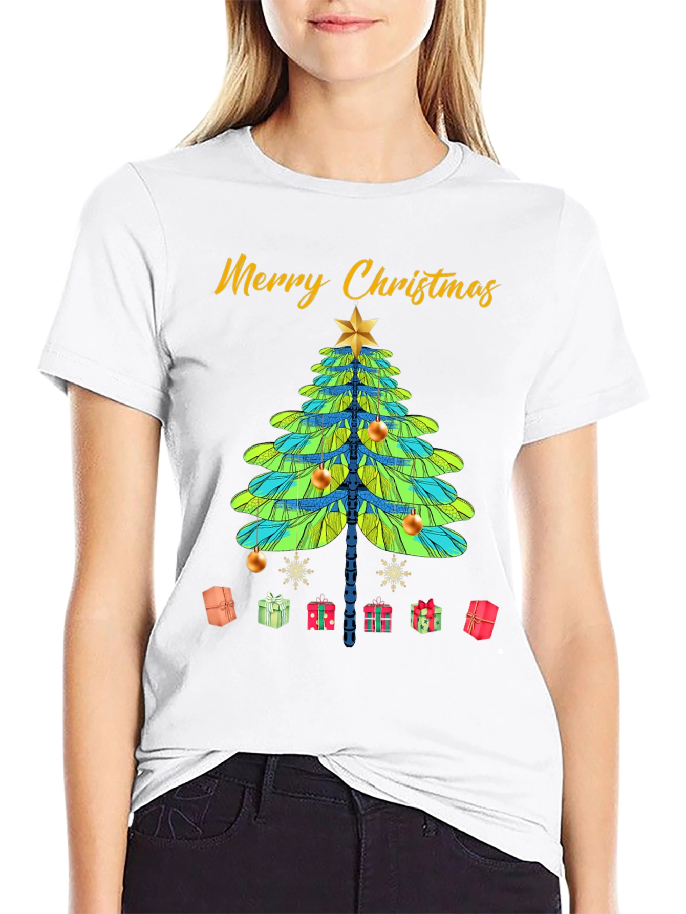 Festive Dragonfly Christmas Tree Graphic Tee