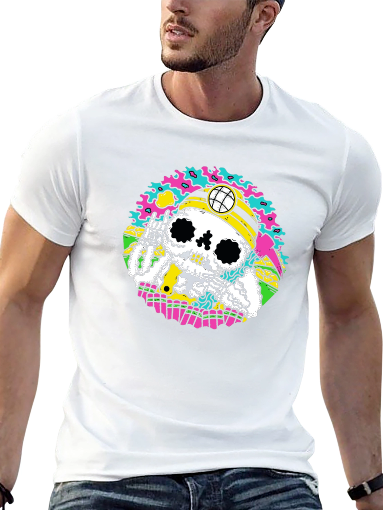 Skeleton Miner Graphic Tee - Quirky Skull Design