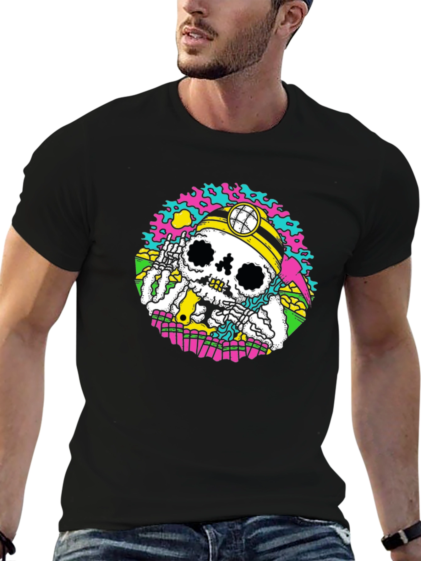 Skeleton Miner Graphic Tee - Quirky Skull Design