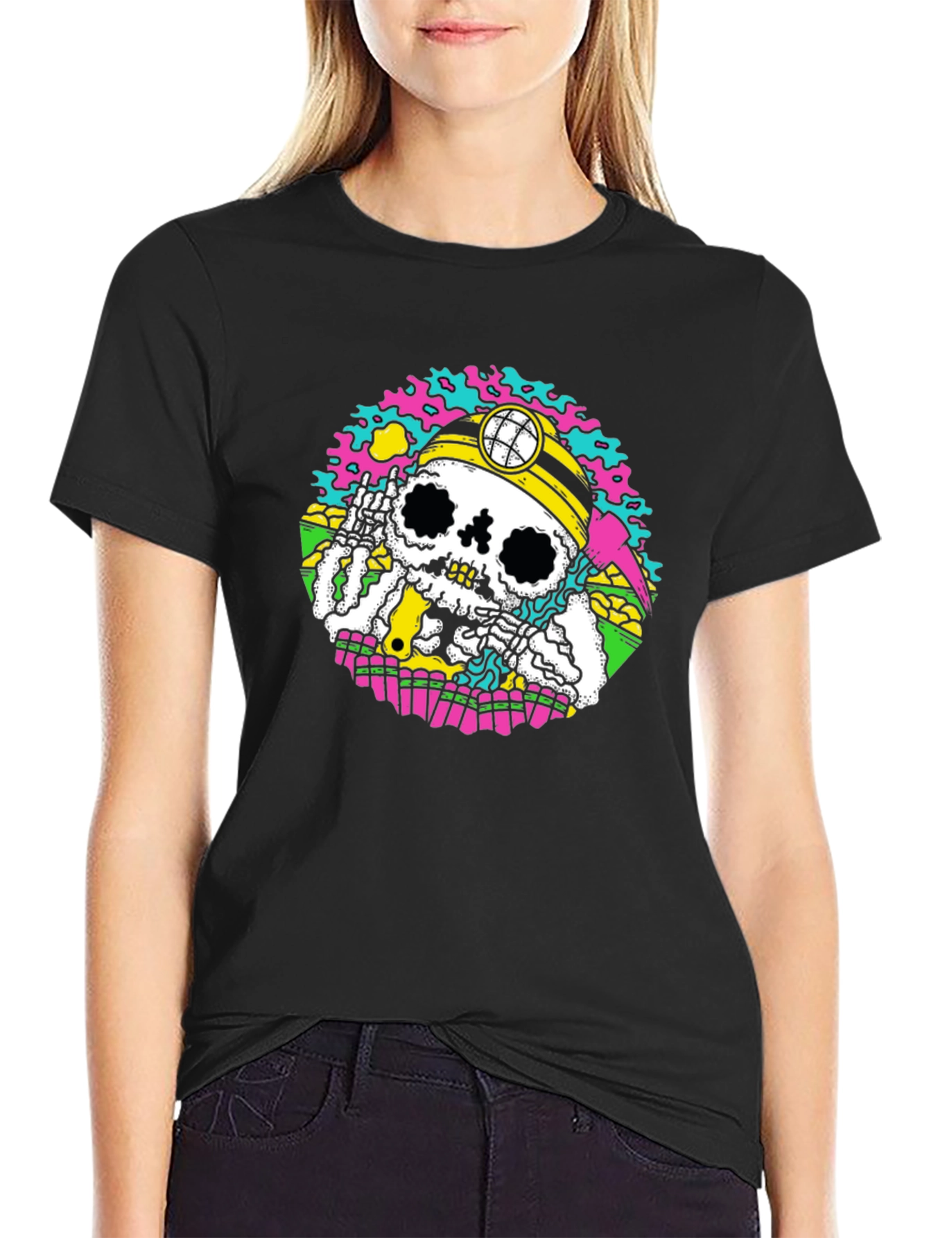 Skeleton Miner Graphic Tee - Quirky Skull Design
