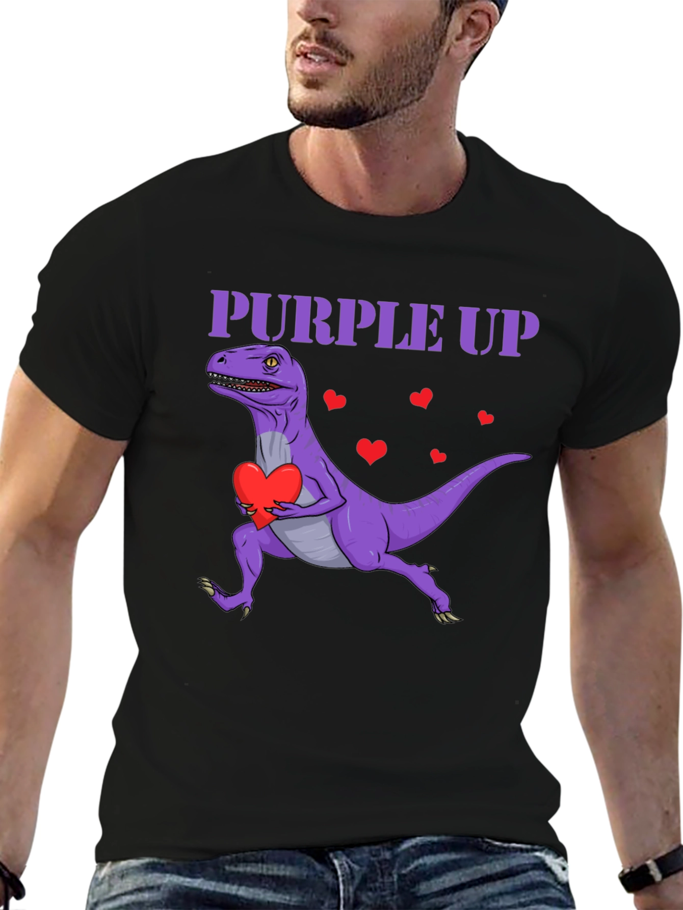 Purple Up Dinosaur Heart T-Shirt