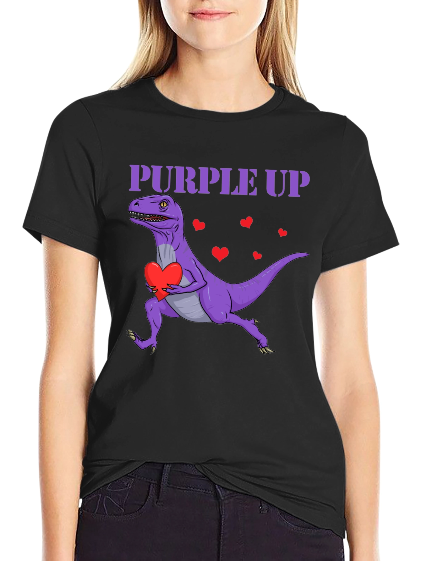 Purple Up Dinosaur Heart T-Shirt