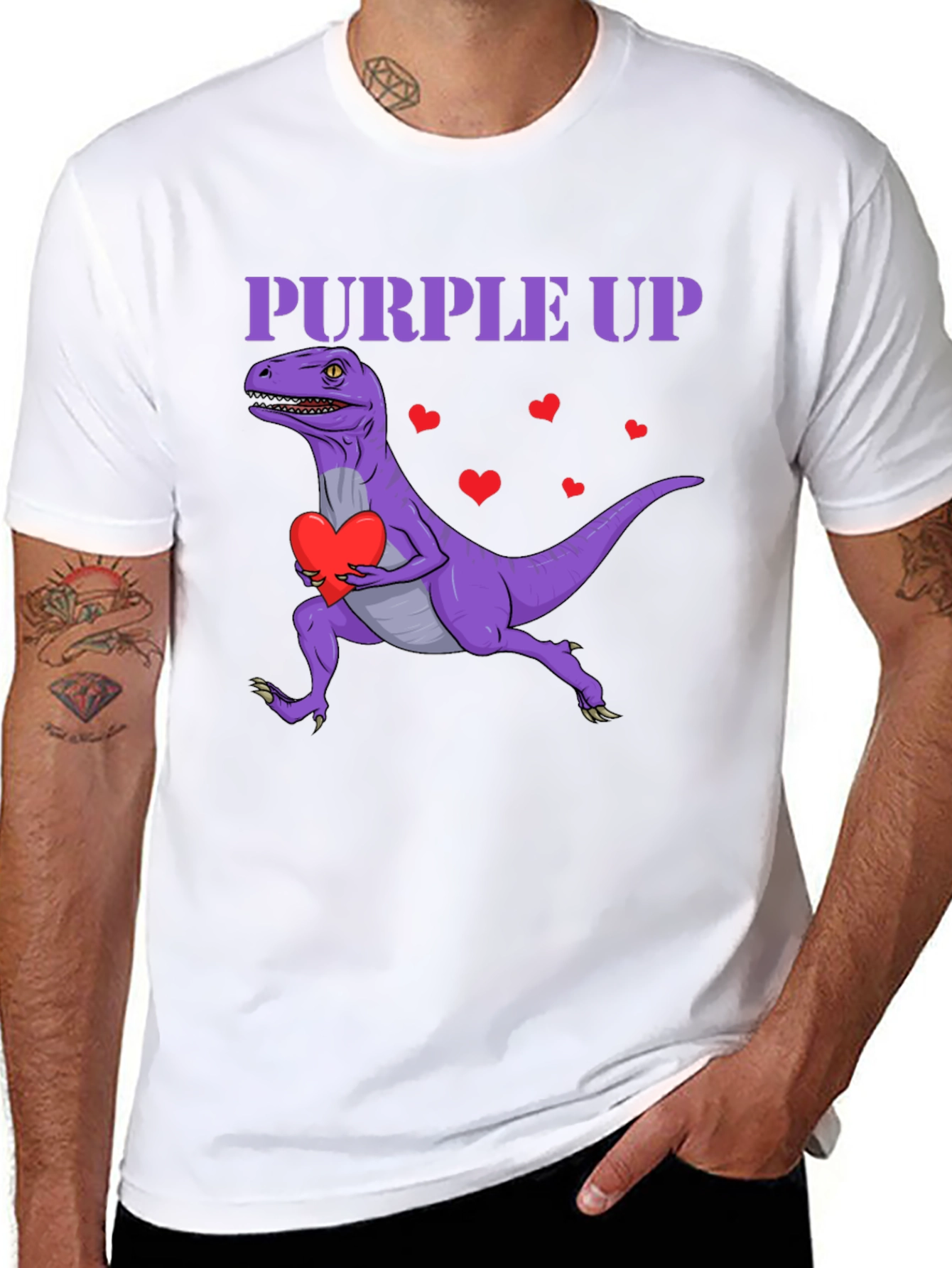 Purple Up Dinosaur Heart T-Shirt