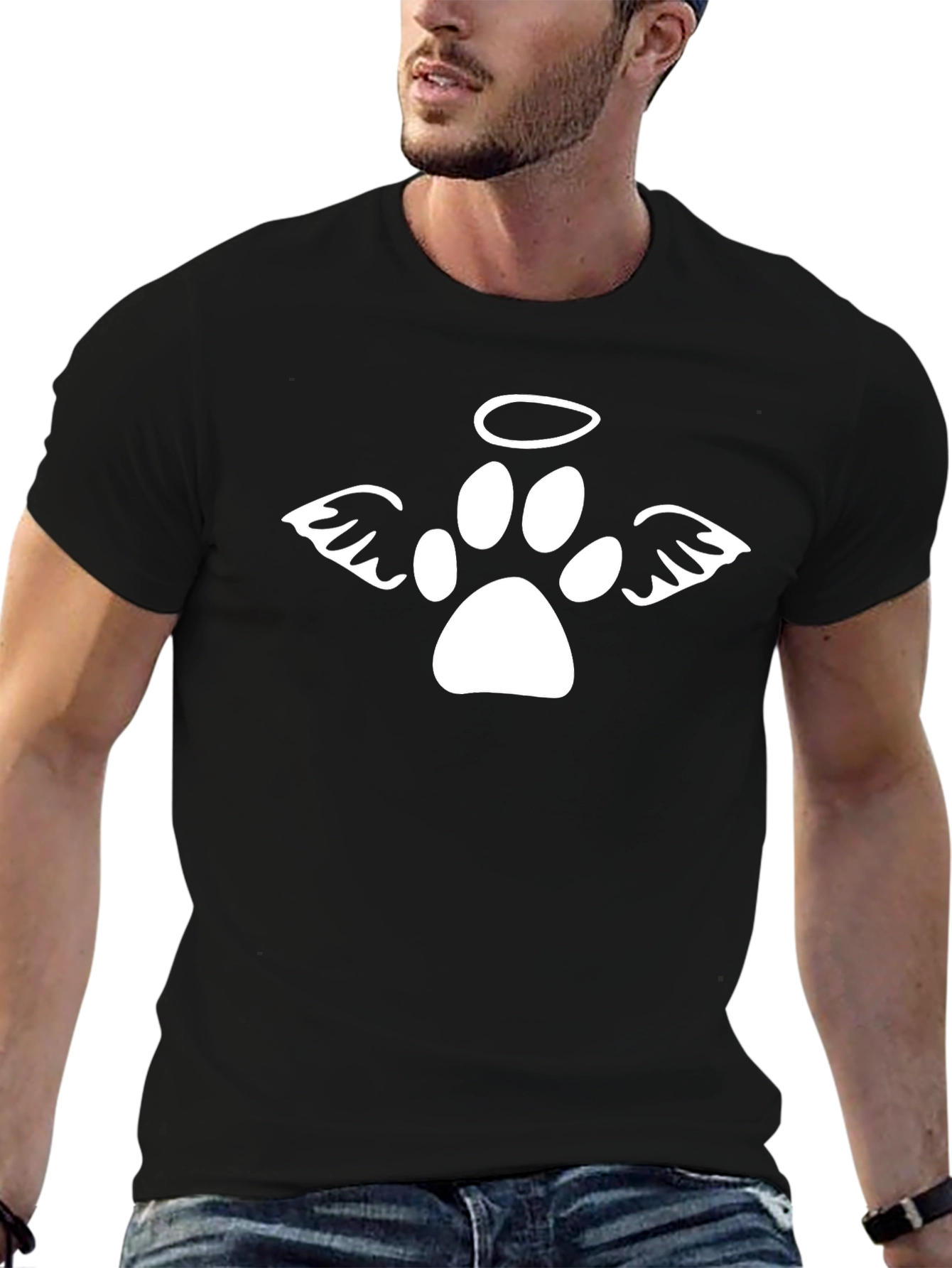 Angel Pet Paw Print T-Shirt - Black