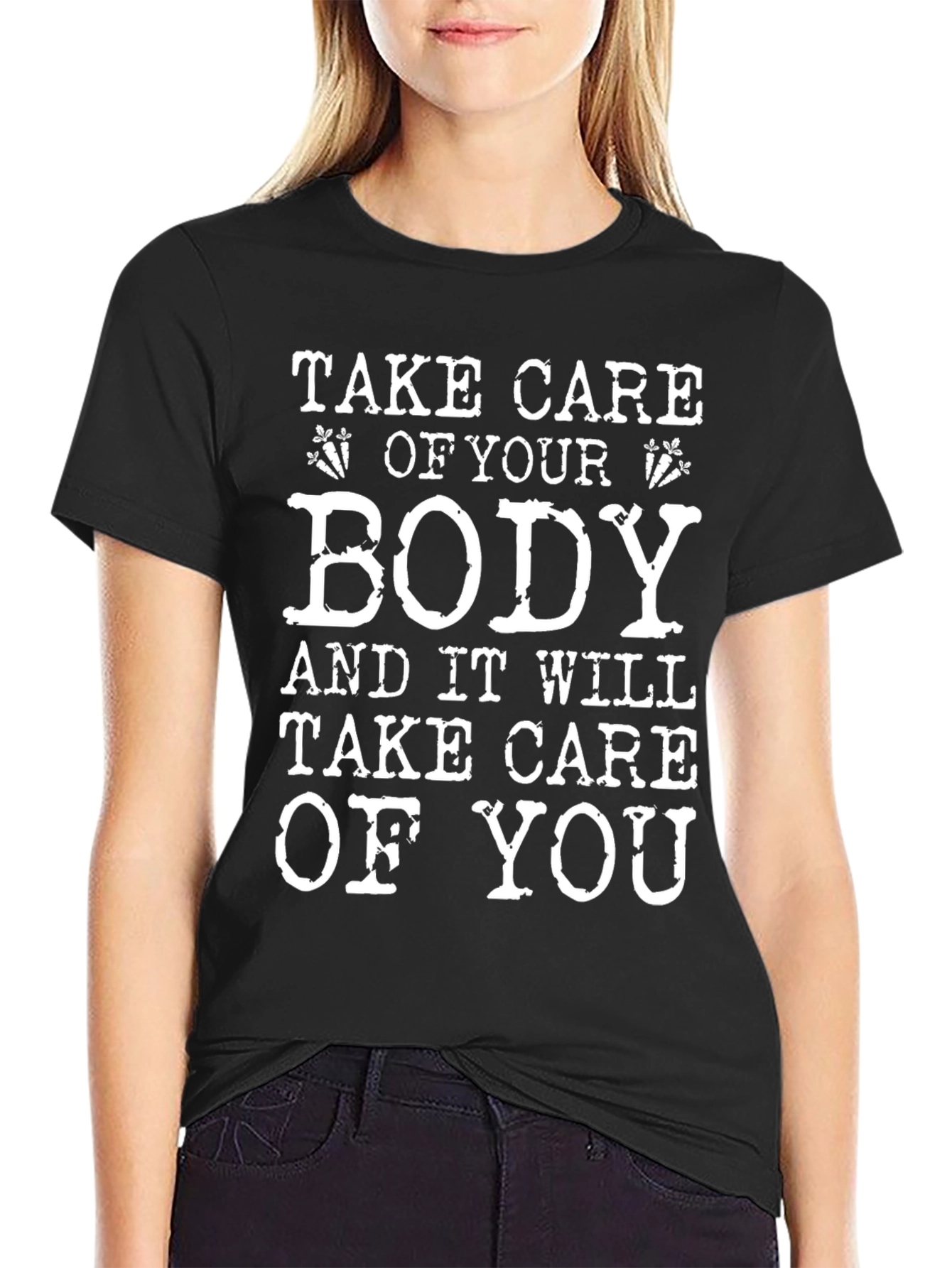 Mens Black Take Care of Your Body Graphic T-Shirt