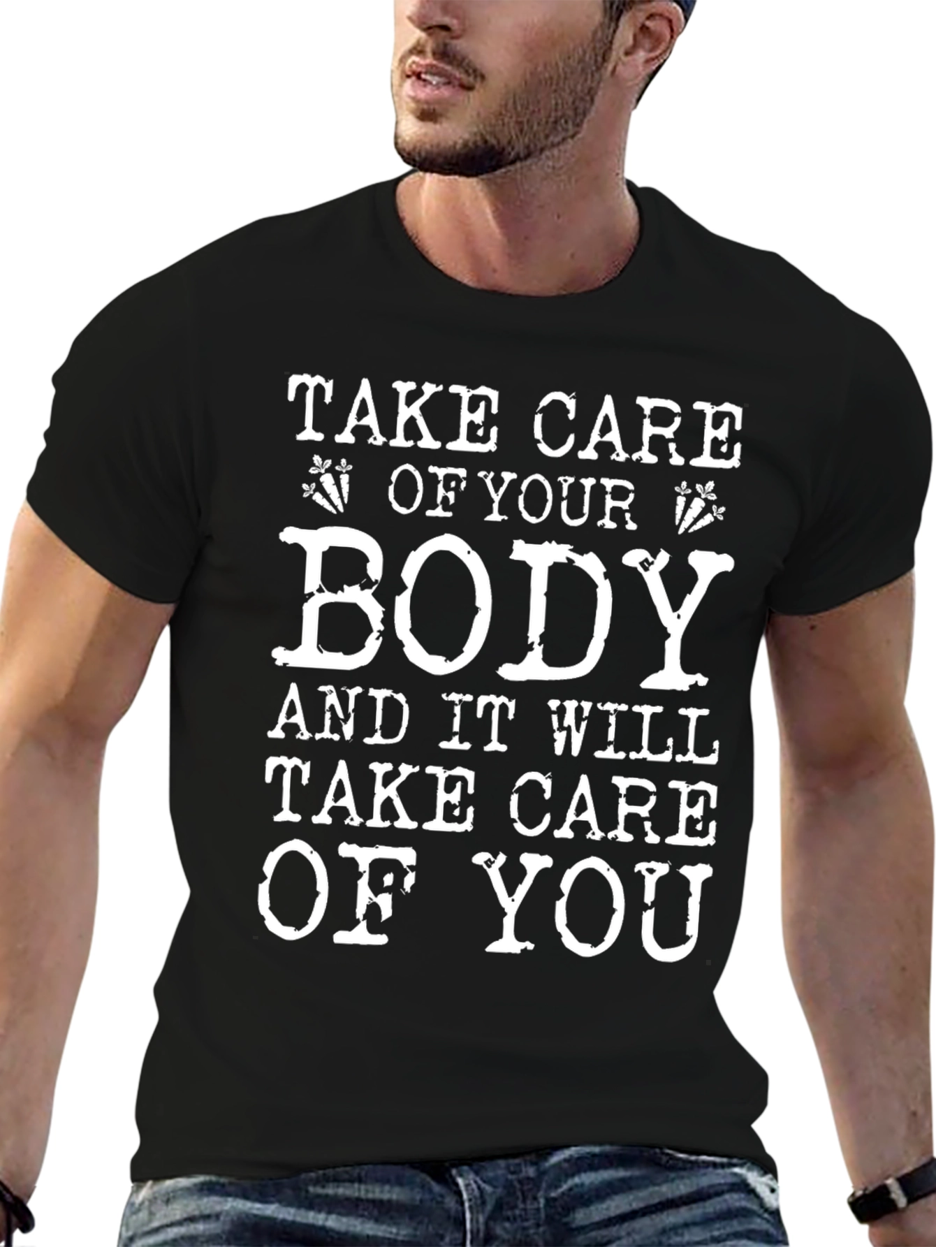 Mens Black Take Care of Your Body Graphic T-Shirt