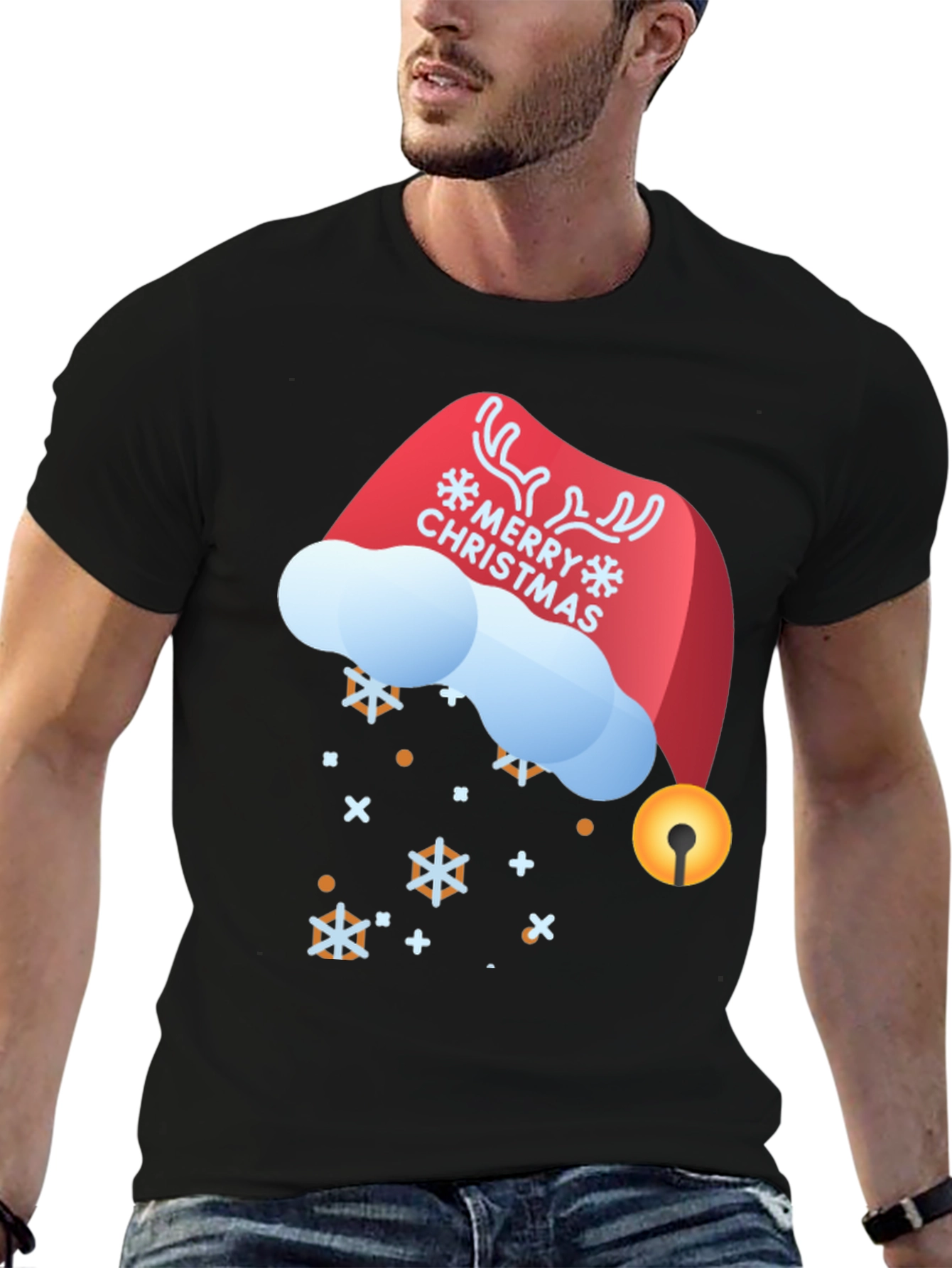 Festive Merry Christmas Santa Hat Graphic Tee