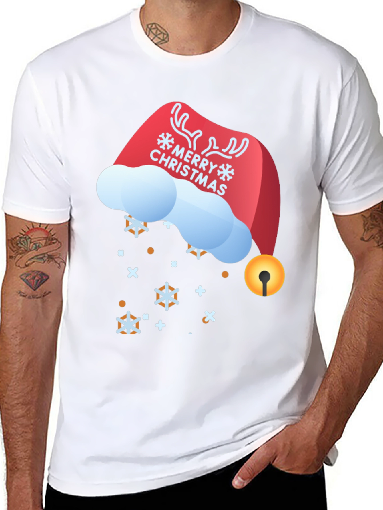 Festive Merry Christmas Santa Hat Graphic Tee