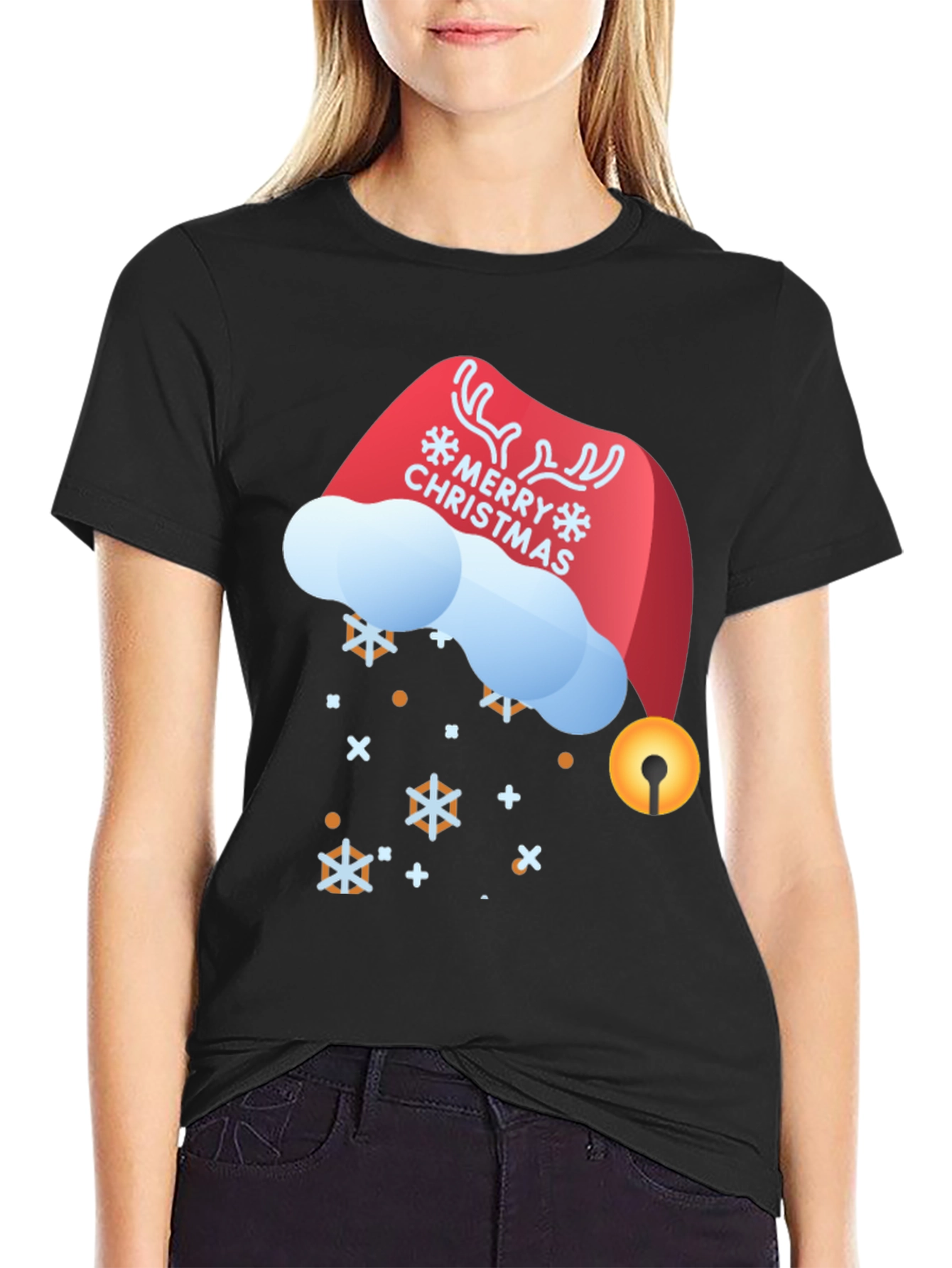 Festive Merry Christmas Santa Hat Graphic Tee