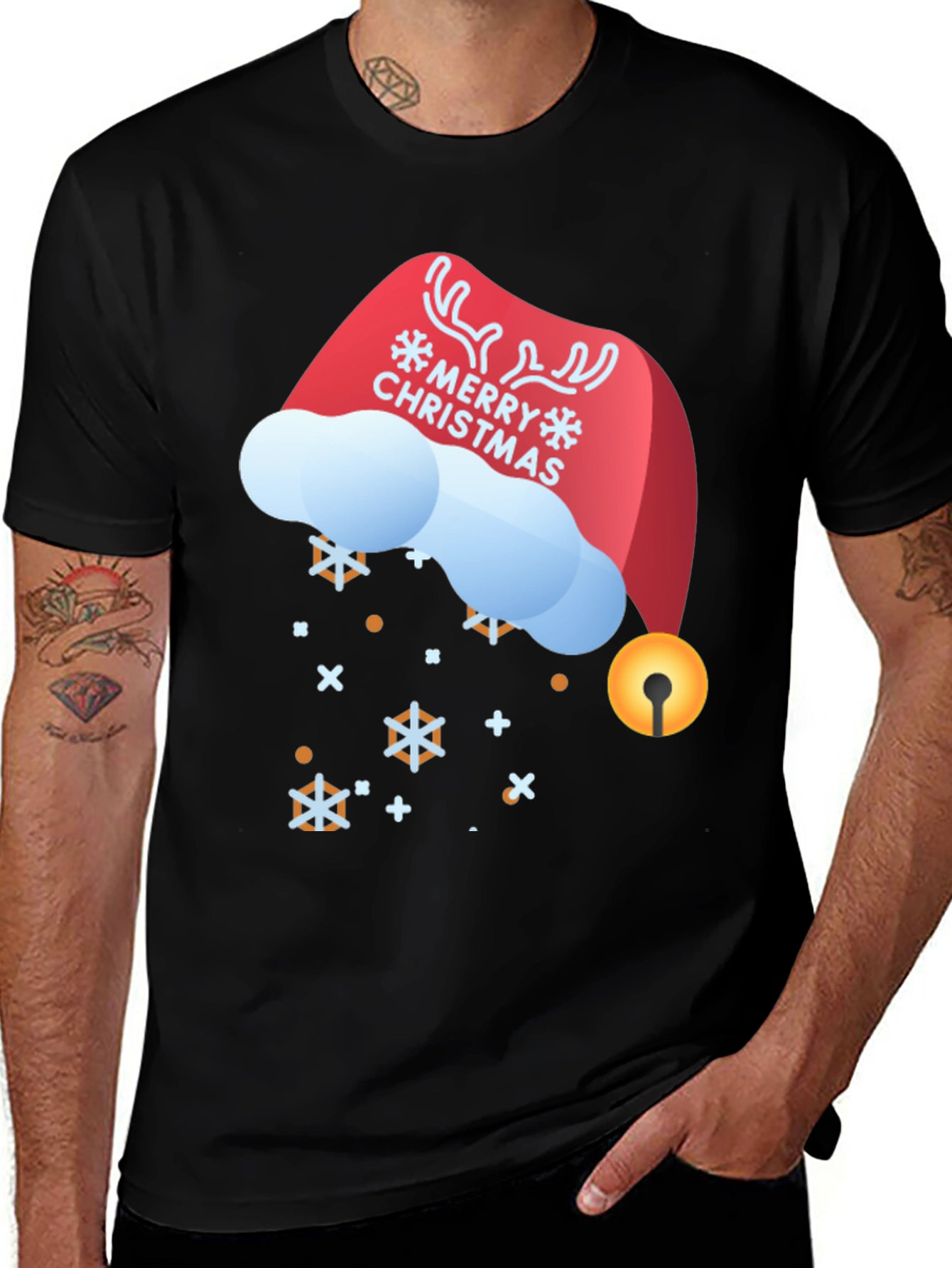 Festive Merry Christmas Santa Hat Graphic Tee