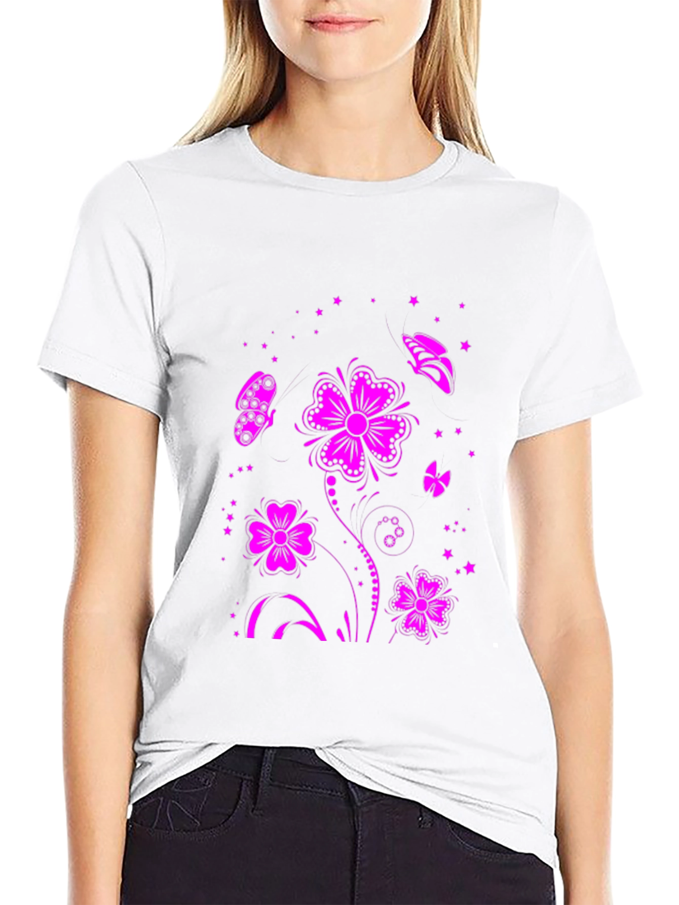 Floral Butterfly Graphic Tee - Black