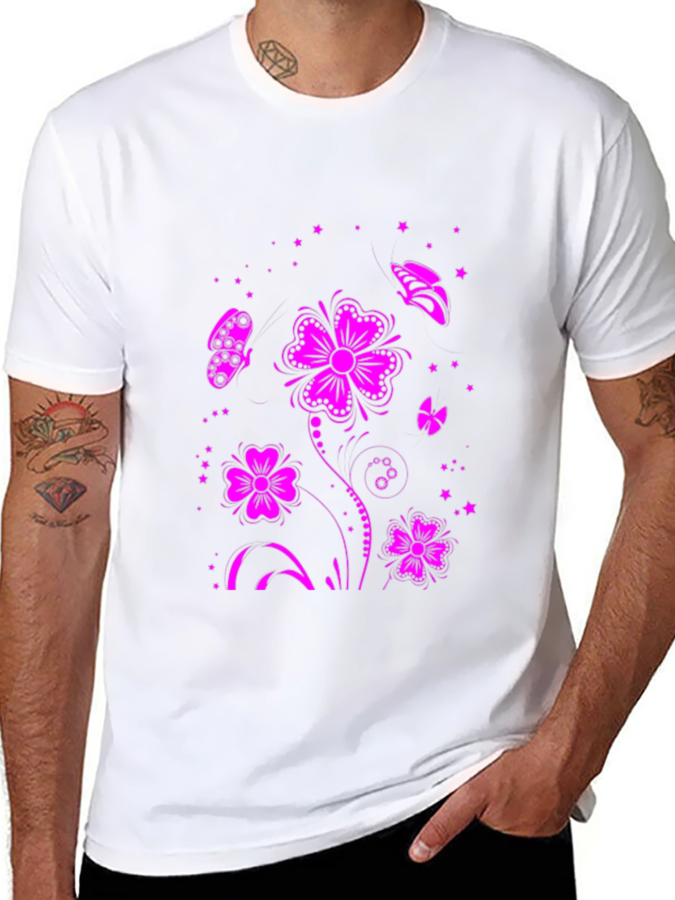 Floral Butterfly Graphic Tee - Black