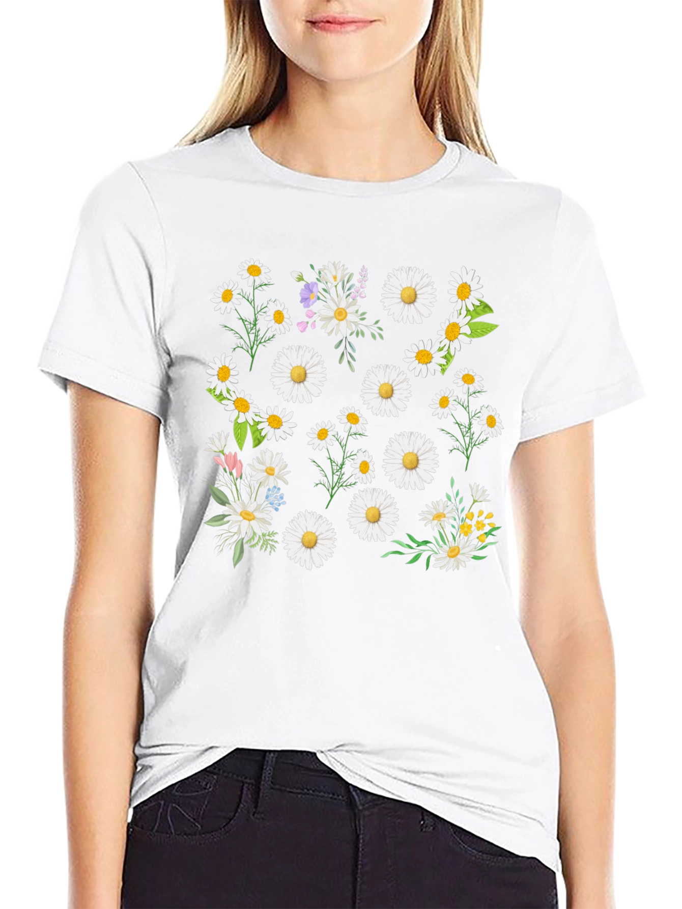 Daisy Print Black Tee