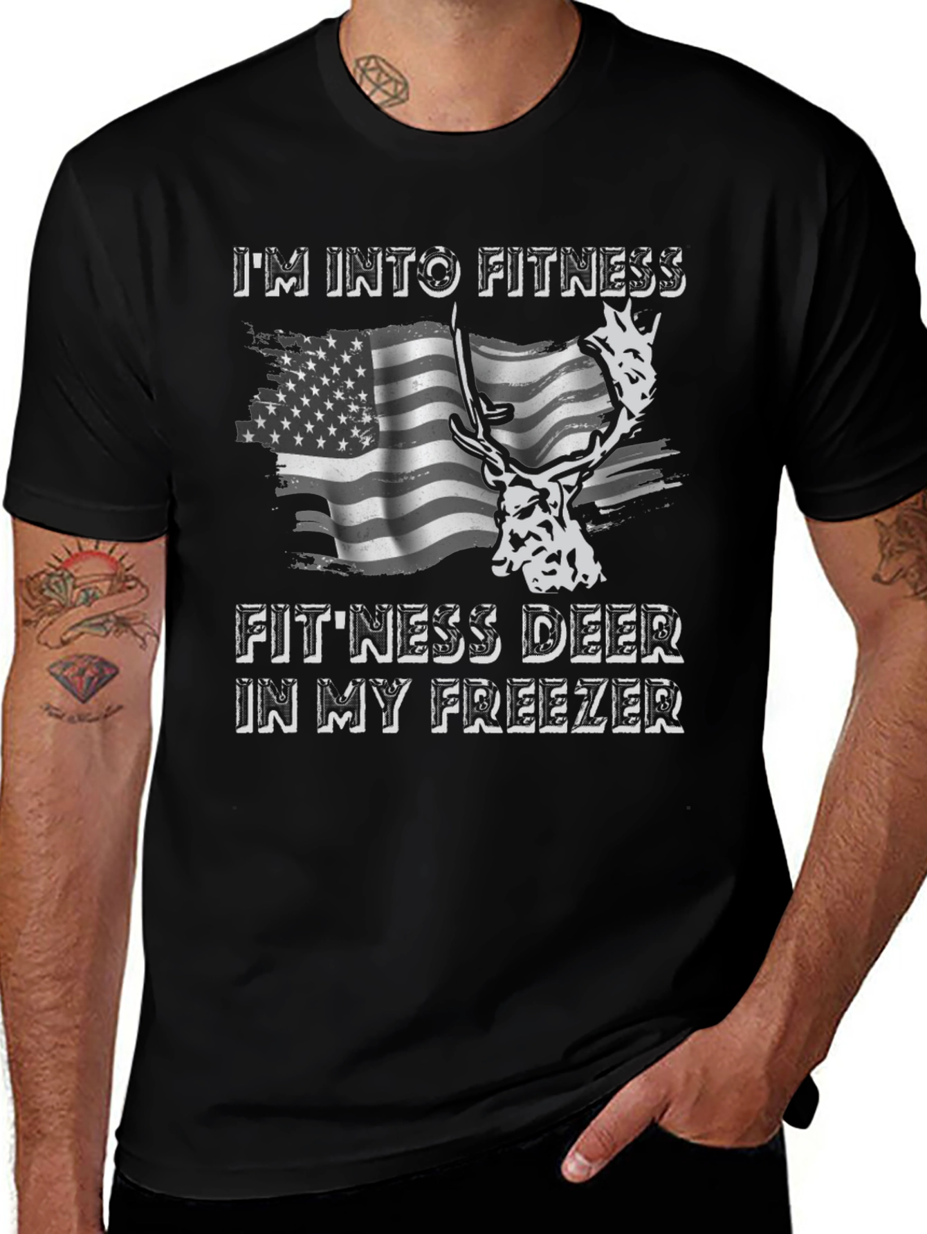 Fitness Deer T-Shirt - Funny American Flag Tee