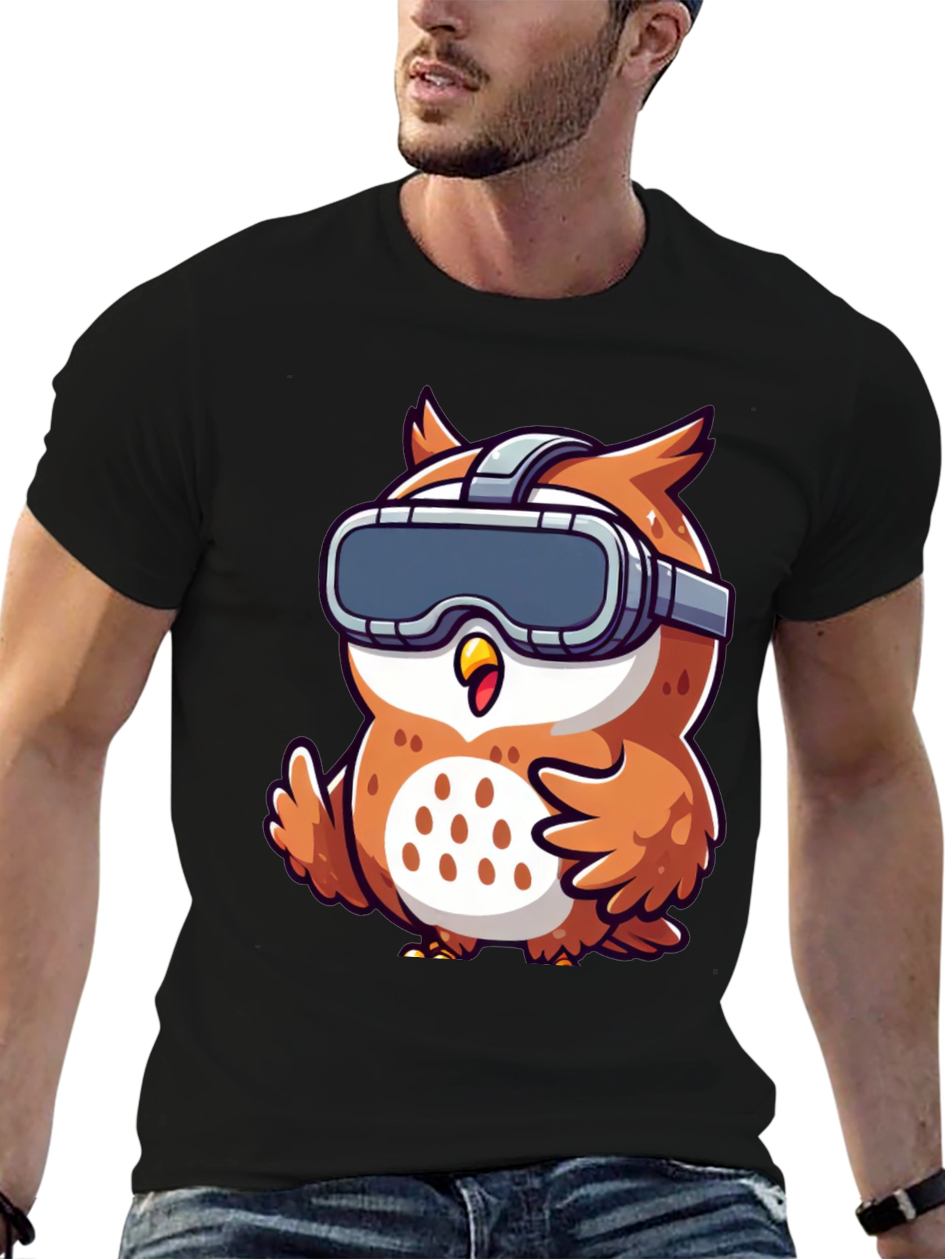 Owl in VR Headset Graphic Tee - Black