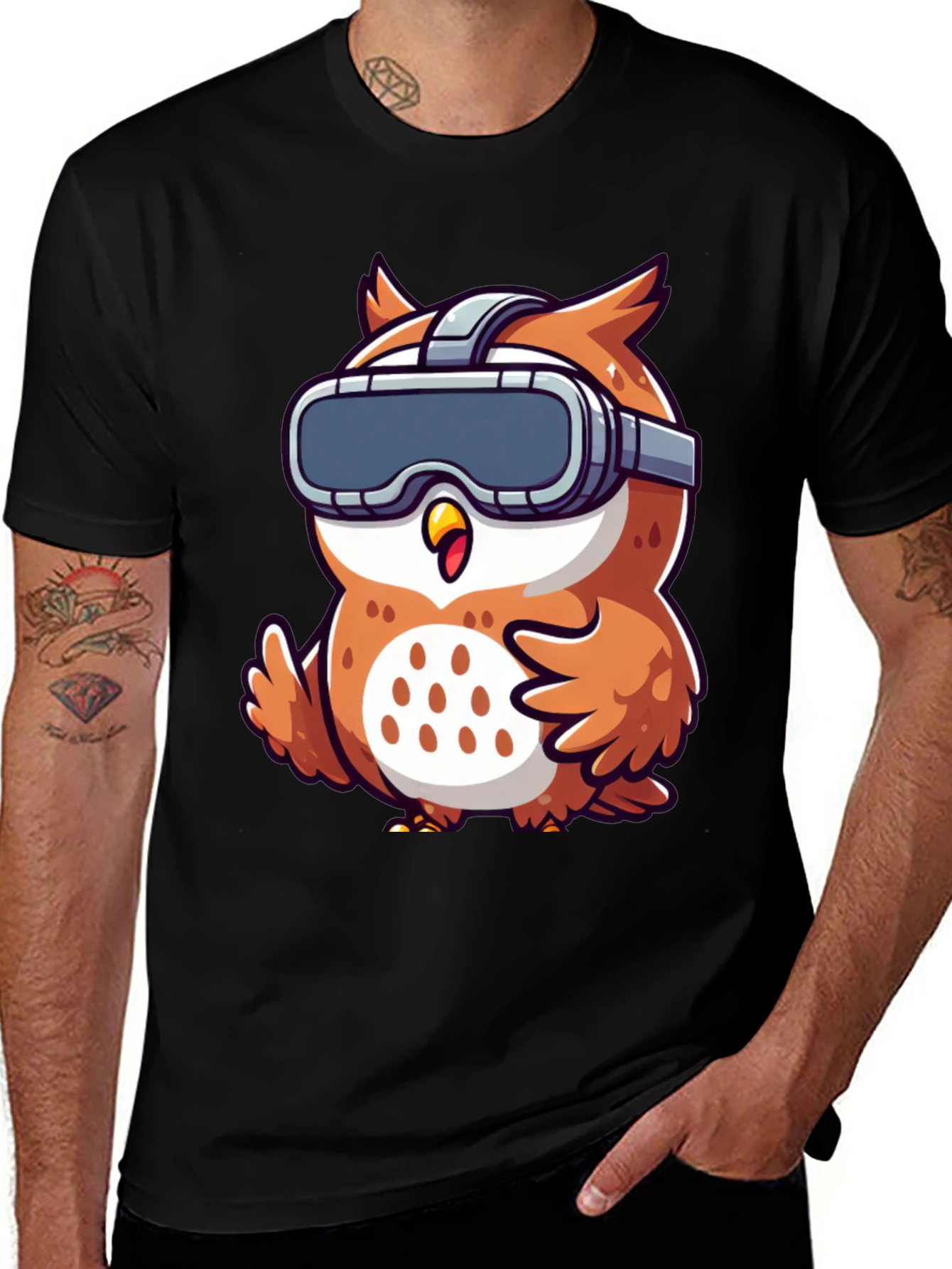 Owl in VR Headset Graphic Tee - Black