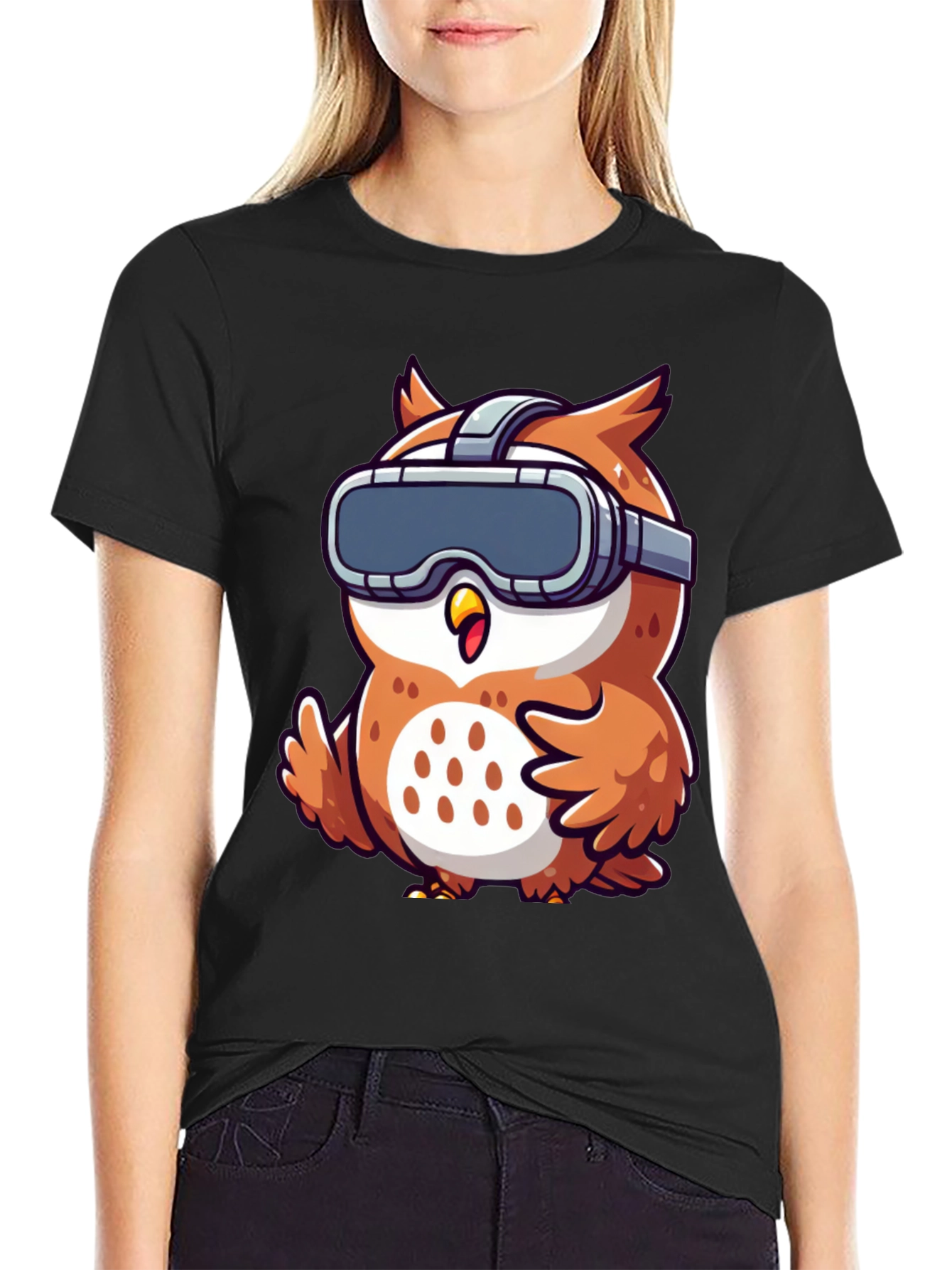 Owl in VR Headset Graphic Tee - Black