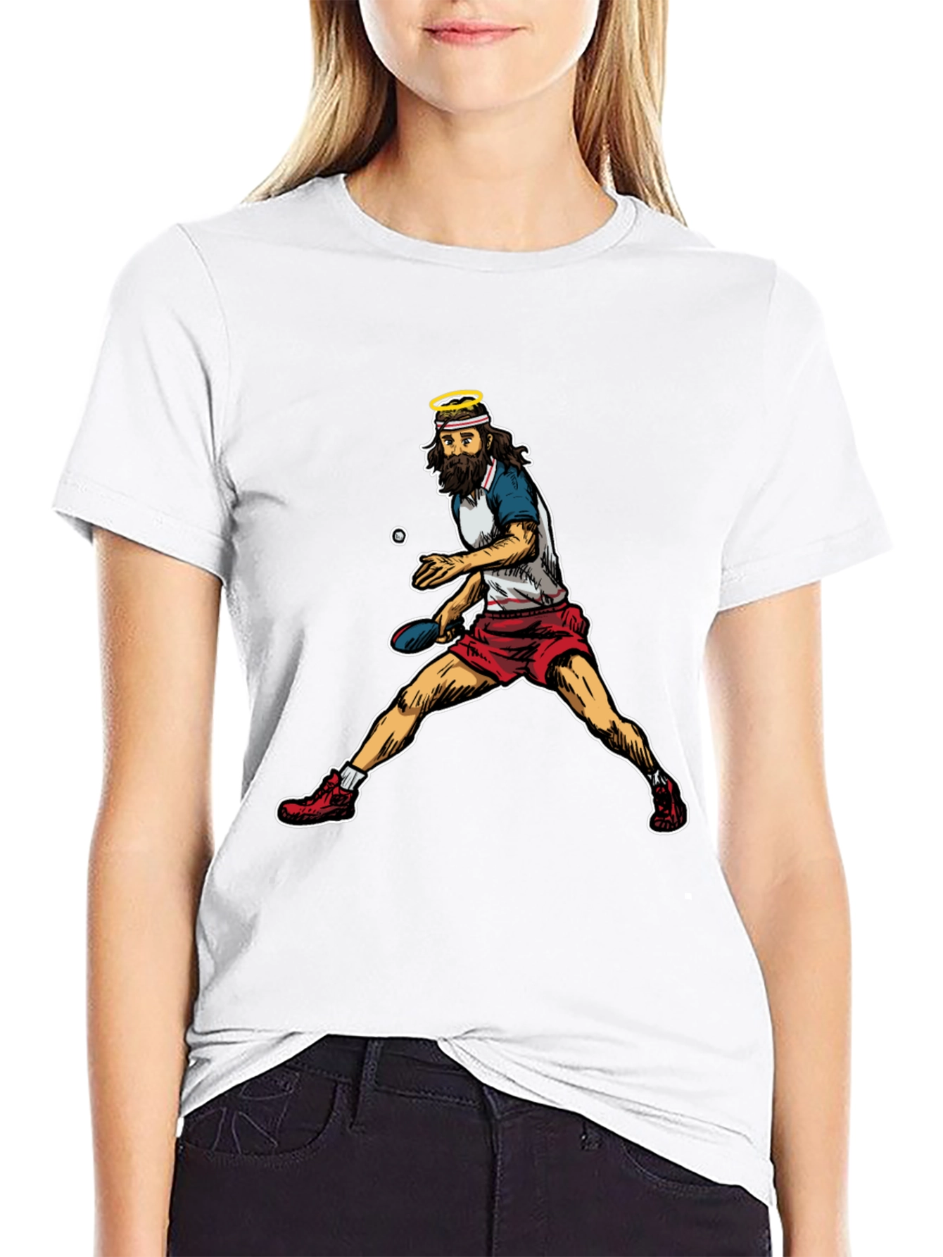 Jesus Playing Ping Pong Graphic T-Shirt