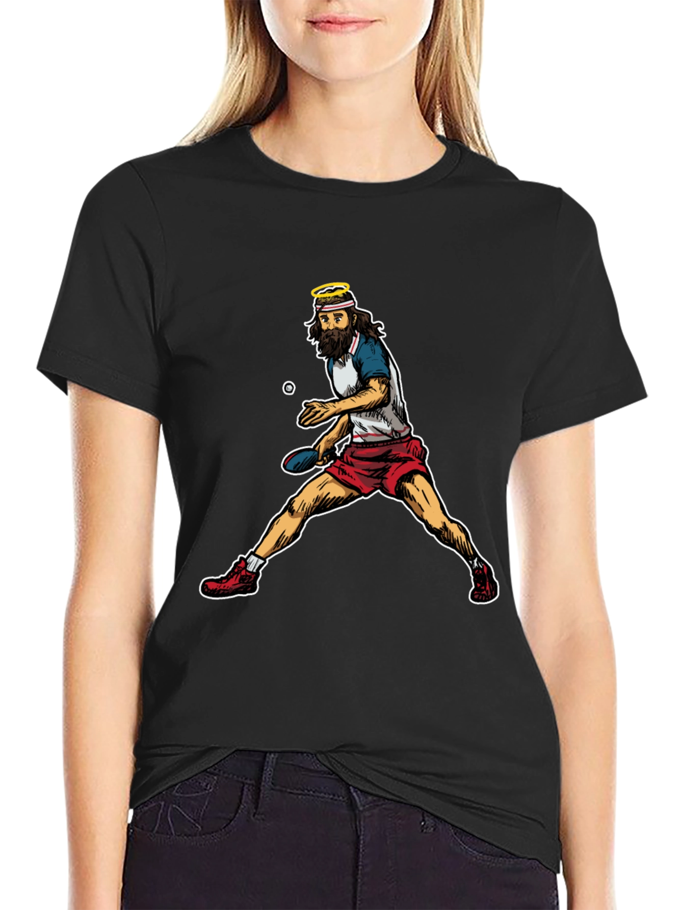 Jesus Playing Ping Pong Graphic T-Shirt