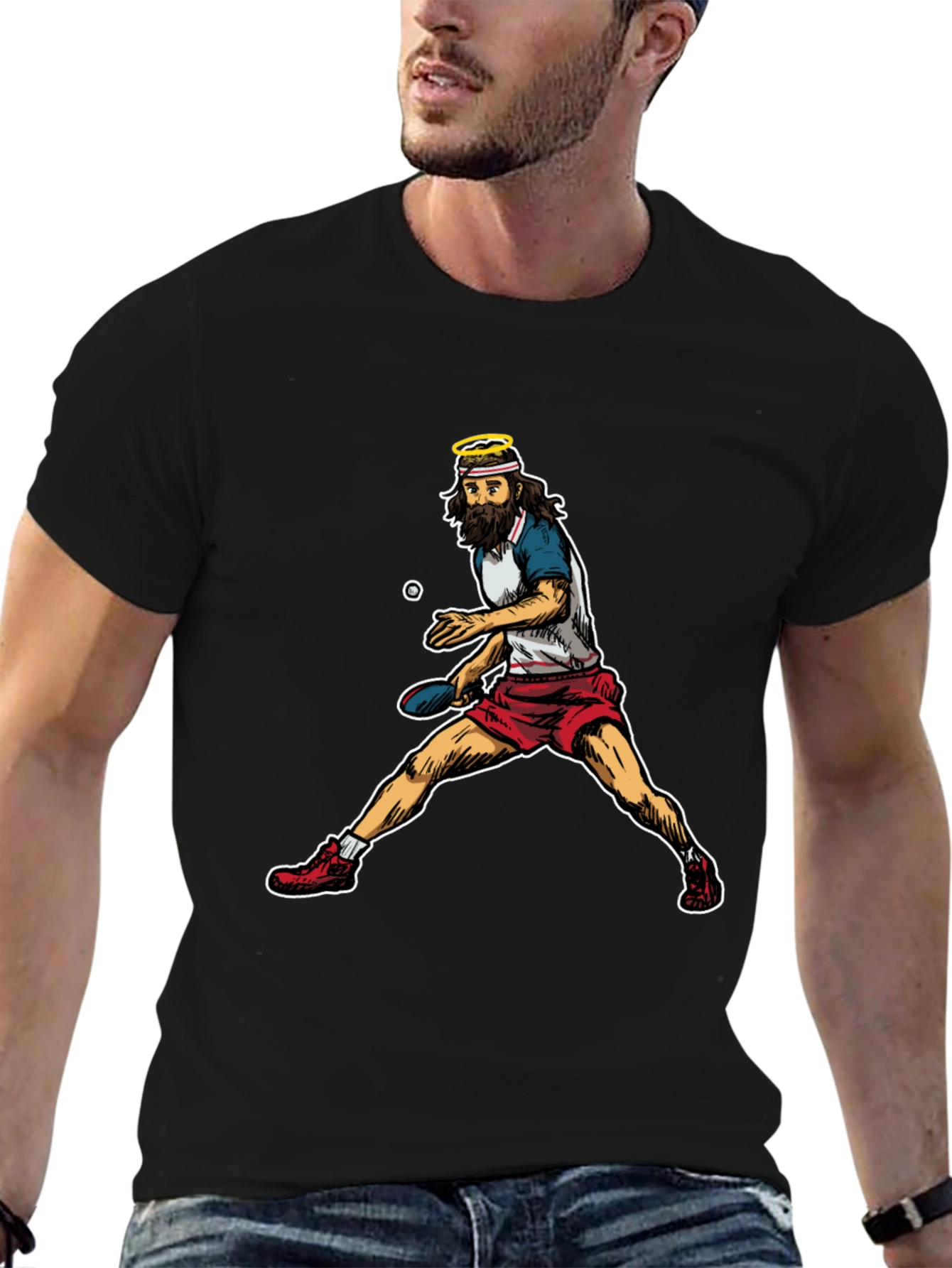 Jesus Playing Ping Pong Graphic T-Shirt