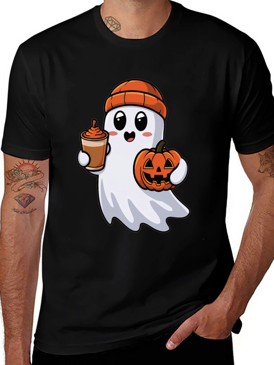 Ghost with Pumpkin & Coffee Halloween T-Shirt
