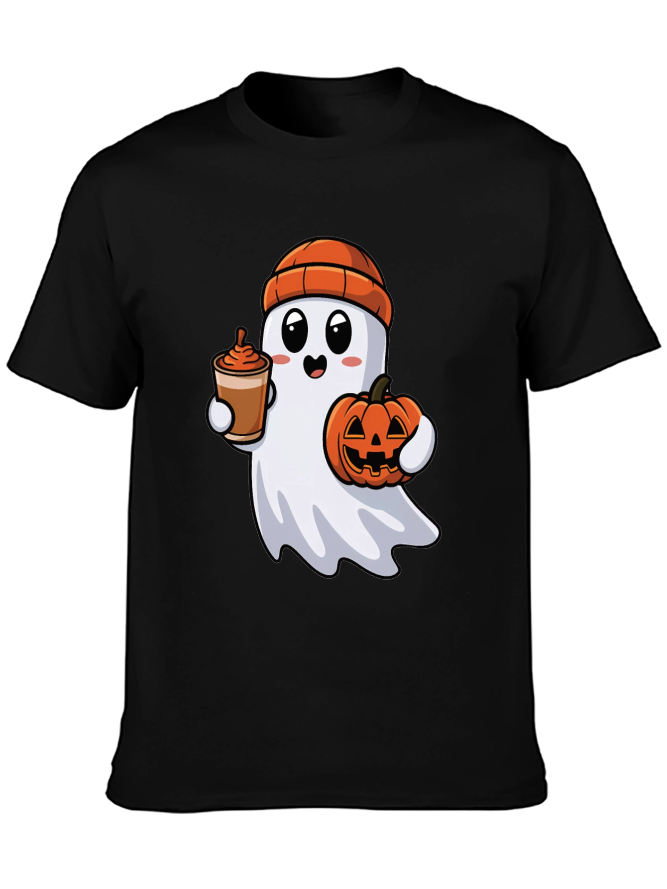 Ghost with Pumpkin & Coffee Halloween T-Shirt