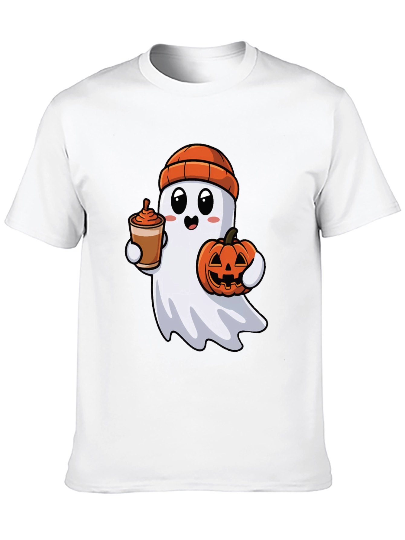 Ghost with Pumpkin & Coffee Halloween T-Shirt