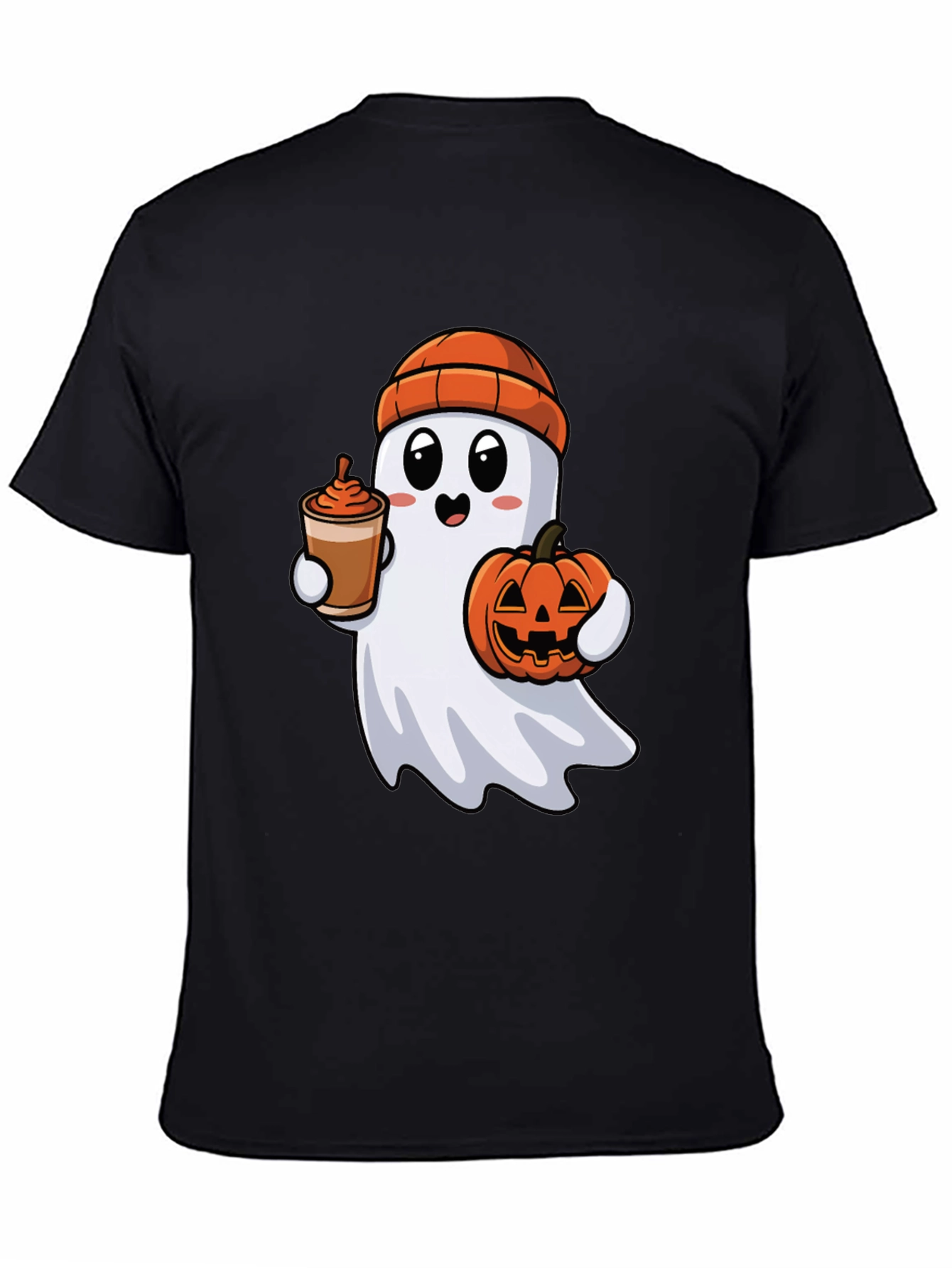 Ghost with Pumpkin & Coffee Halloween T-Shirt