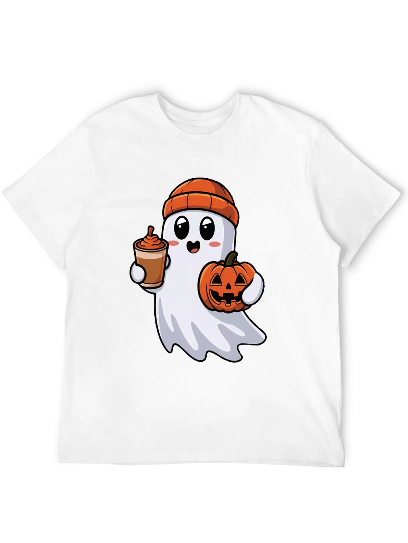 Ghost with Pumpkin & Coffee Halloween T-Shirt