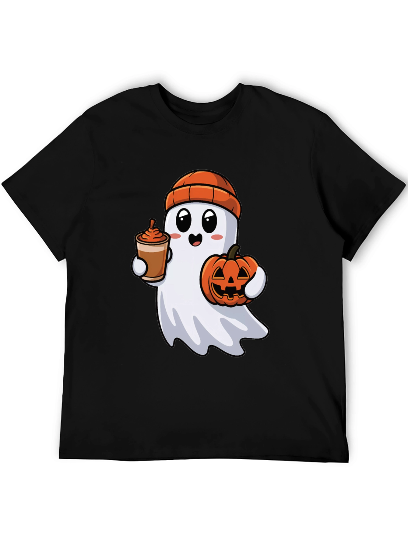 Ghost with Pumpkin & Coffee Halloween T-Shirt