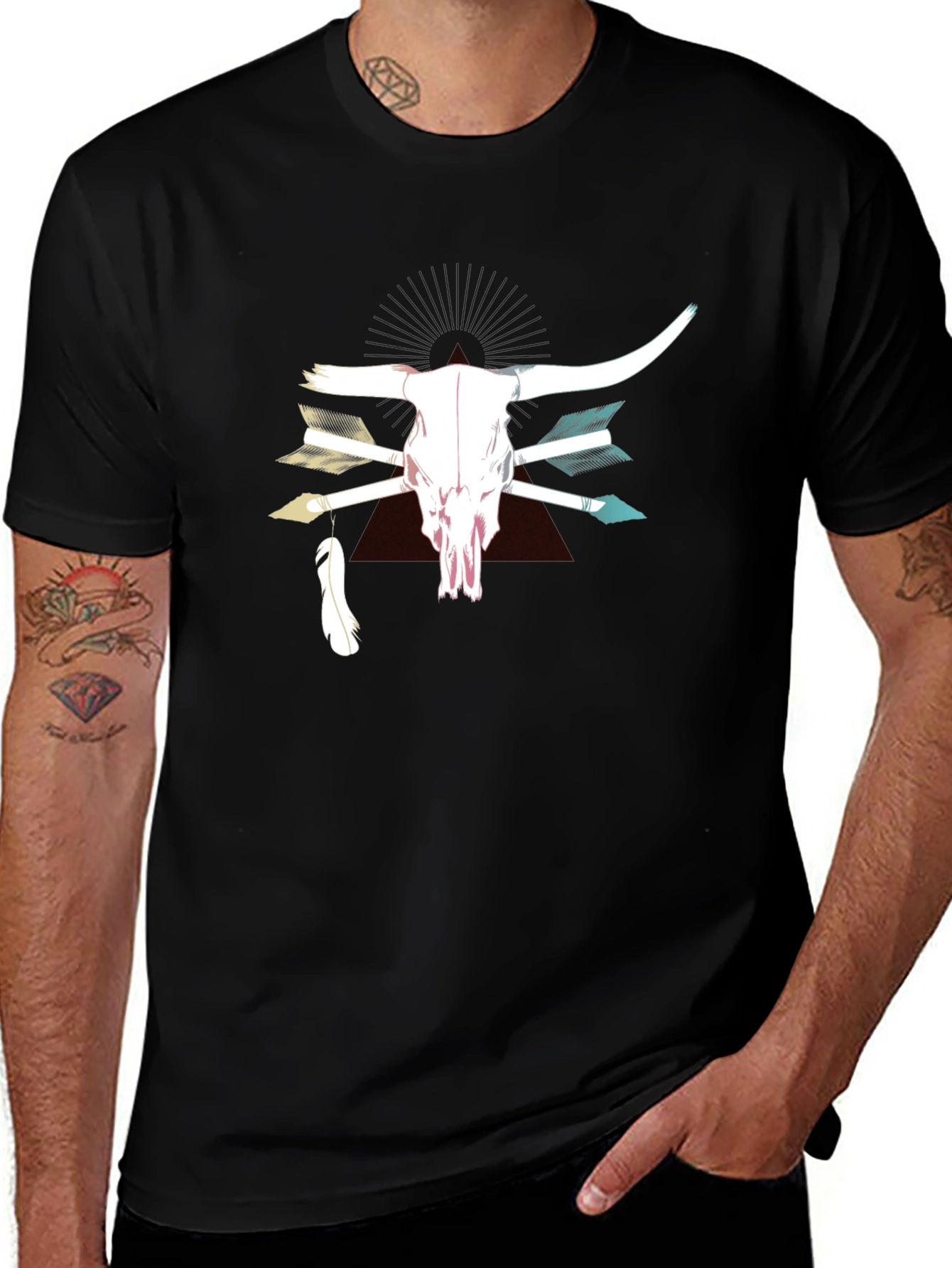 Bull Skull & Arrow Graphic Print T-Shirt