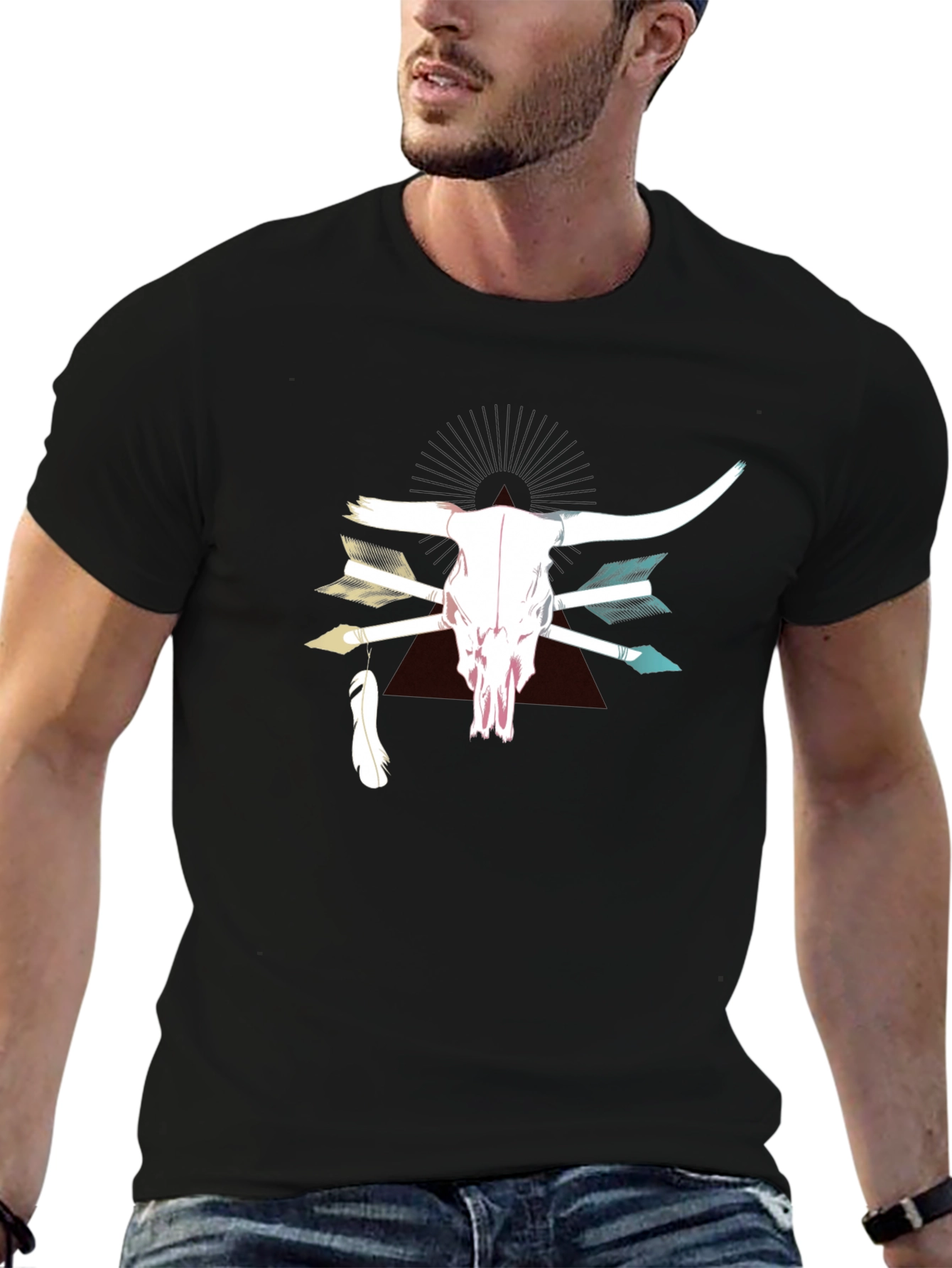 Bull Skull & Arrow Graphic Print T-Shirt