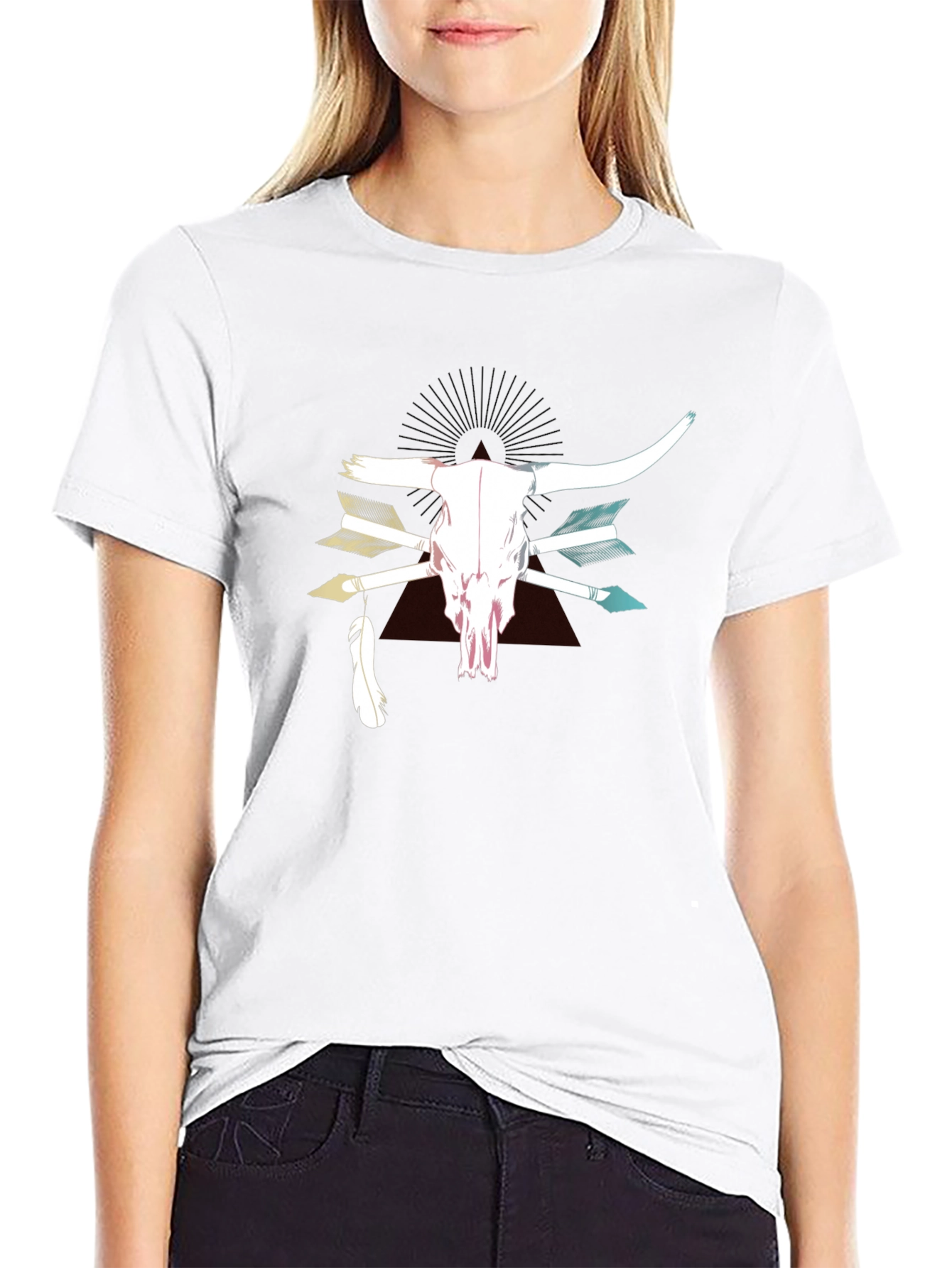 Bull Skull & Arrow Graphic Print T-Shirt