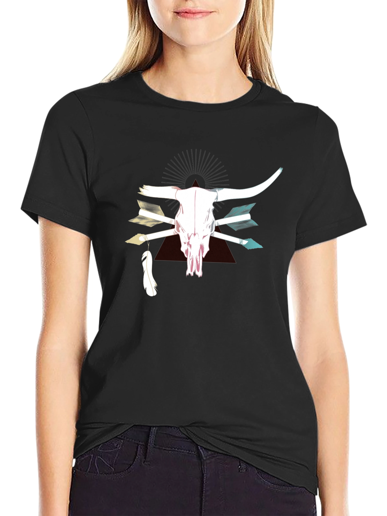 Bull Skull & Arrow Graphic Print T-Shirt