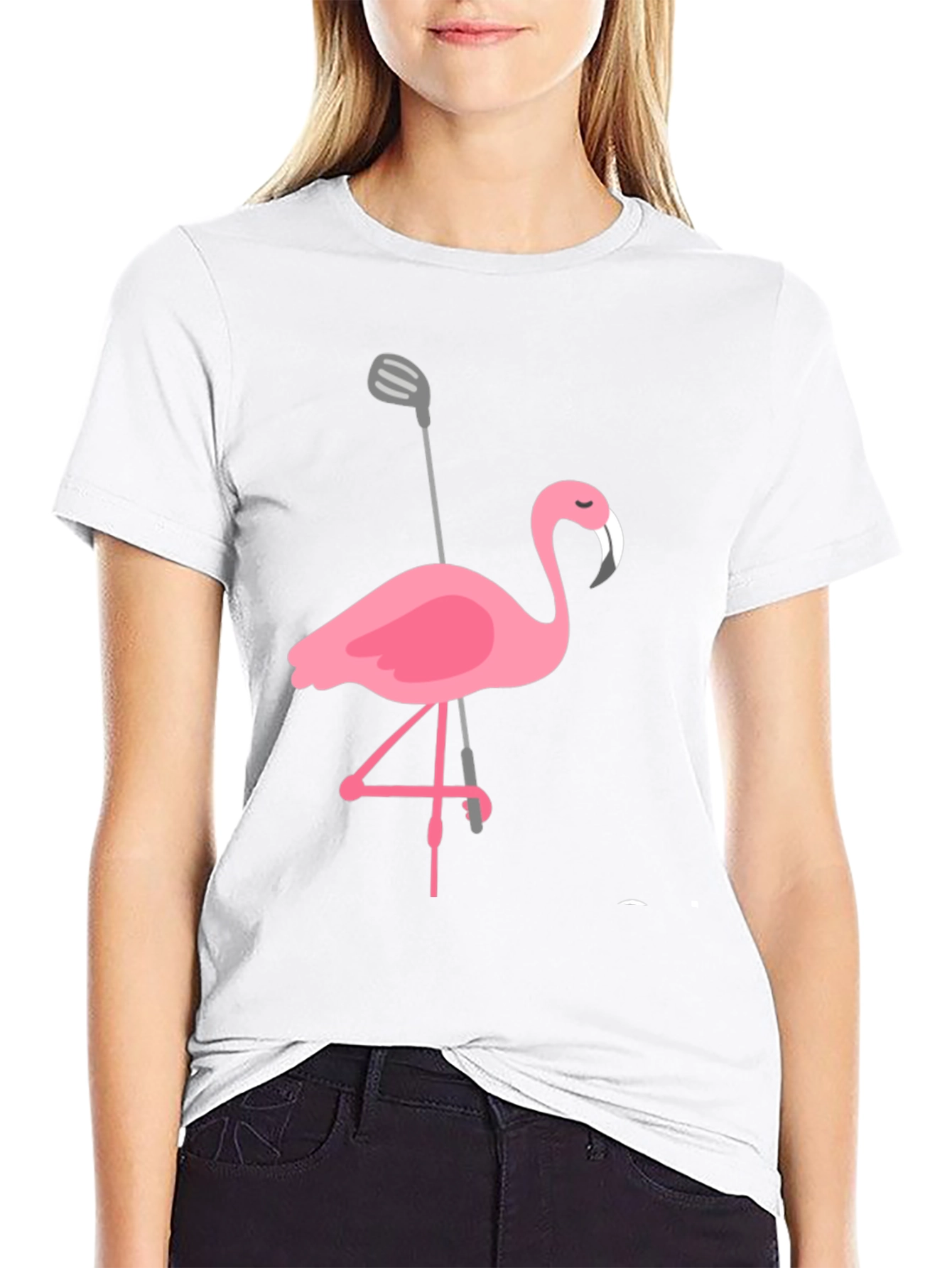 Golfing Flamingo Graphic Tee - Black