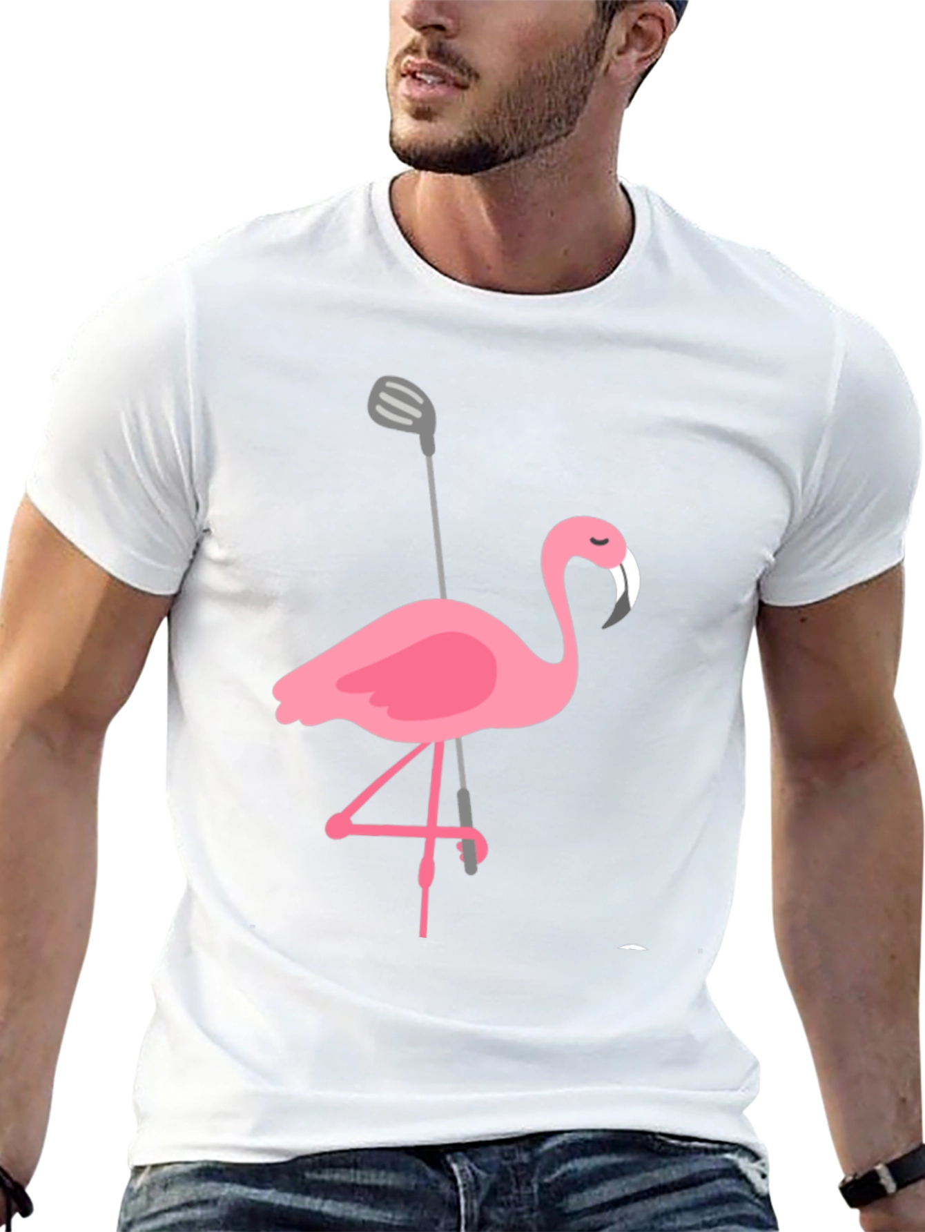 Golfing Flamingo Graphic Tee - Black