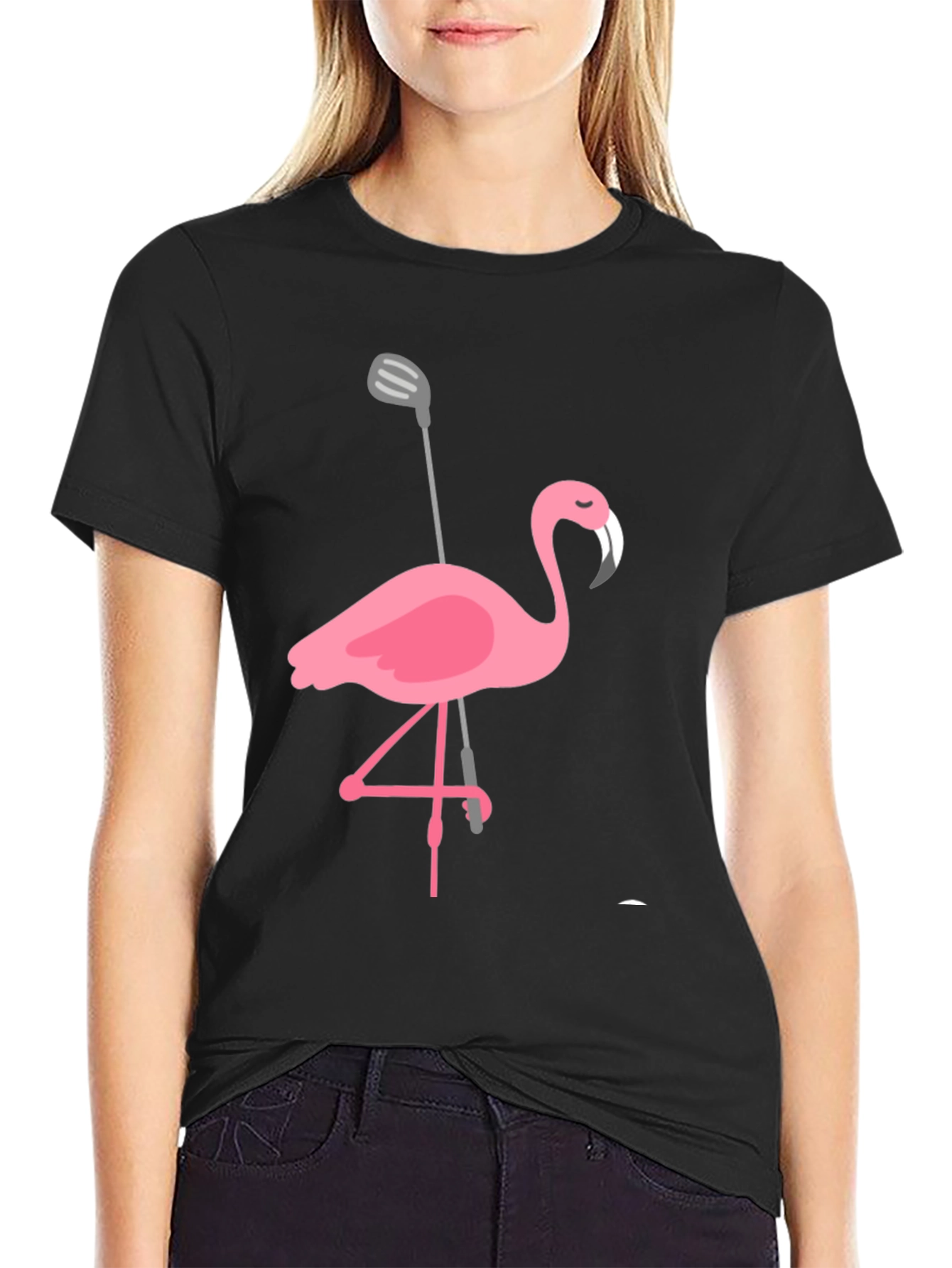 Golfing Flamingo Graphic Tee - Black