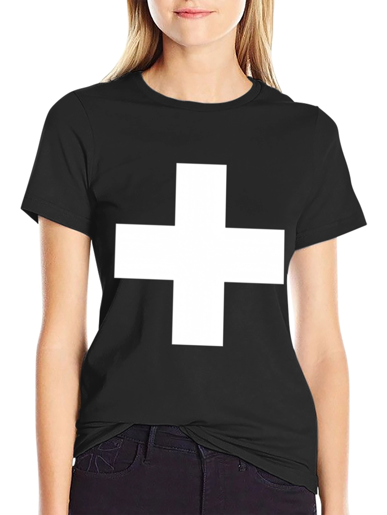 Black T-Shirt with White Cross Graphic