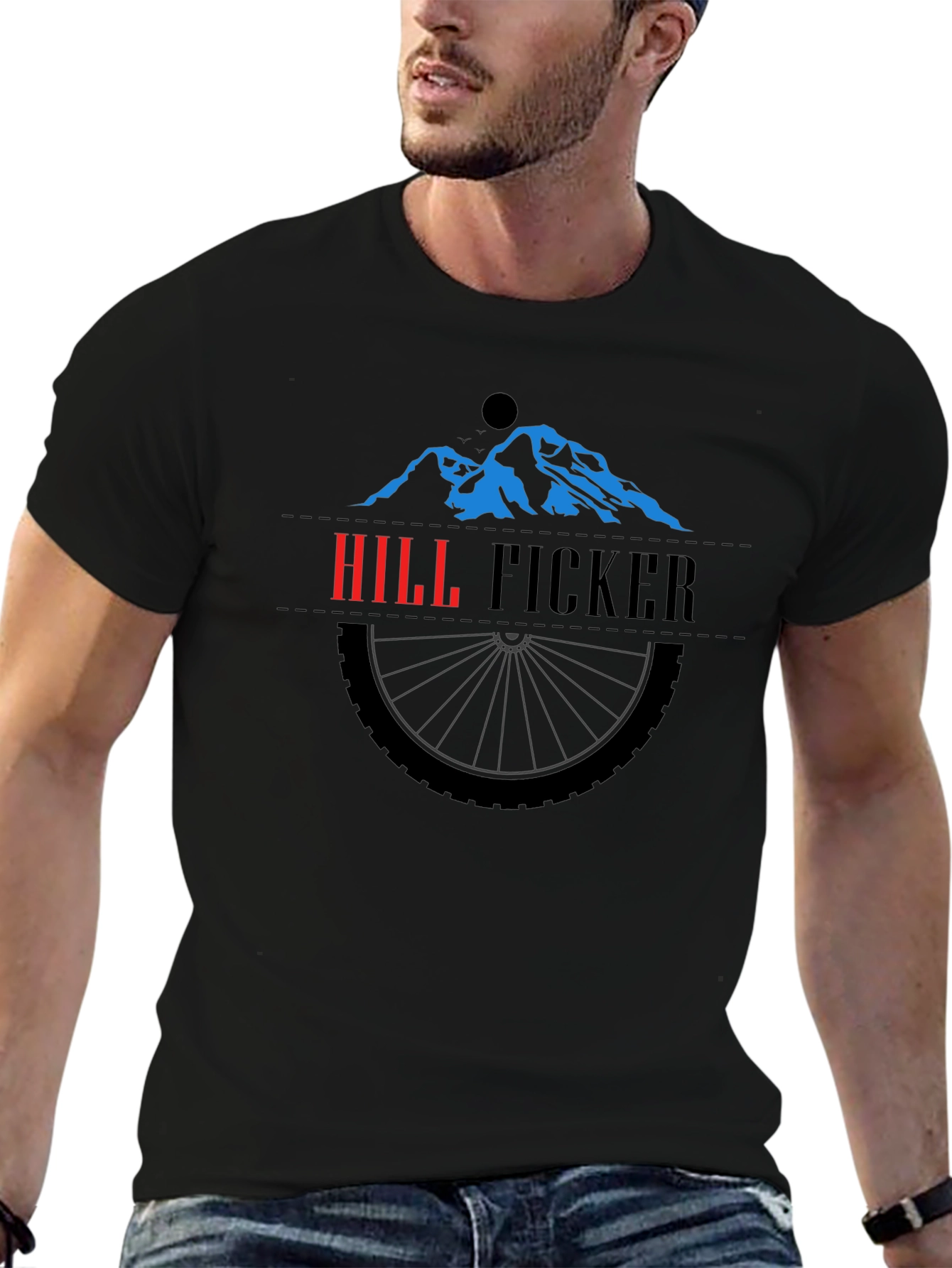 Hill Ficker Black T-Shirt with Mountain Bike Design