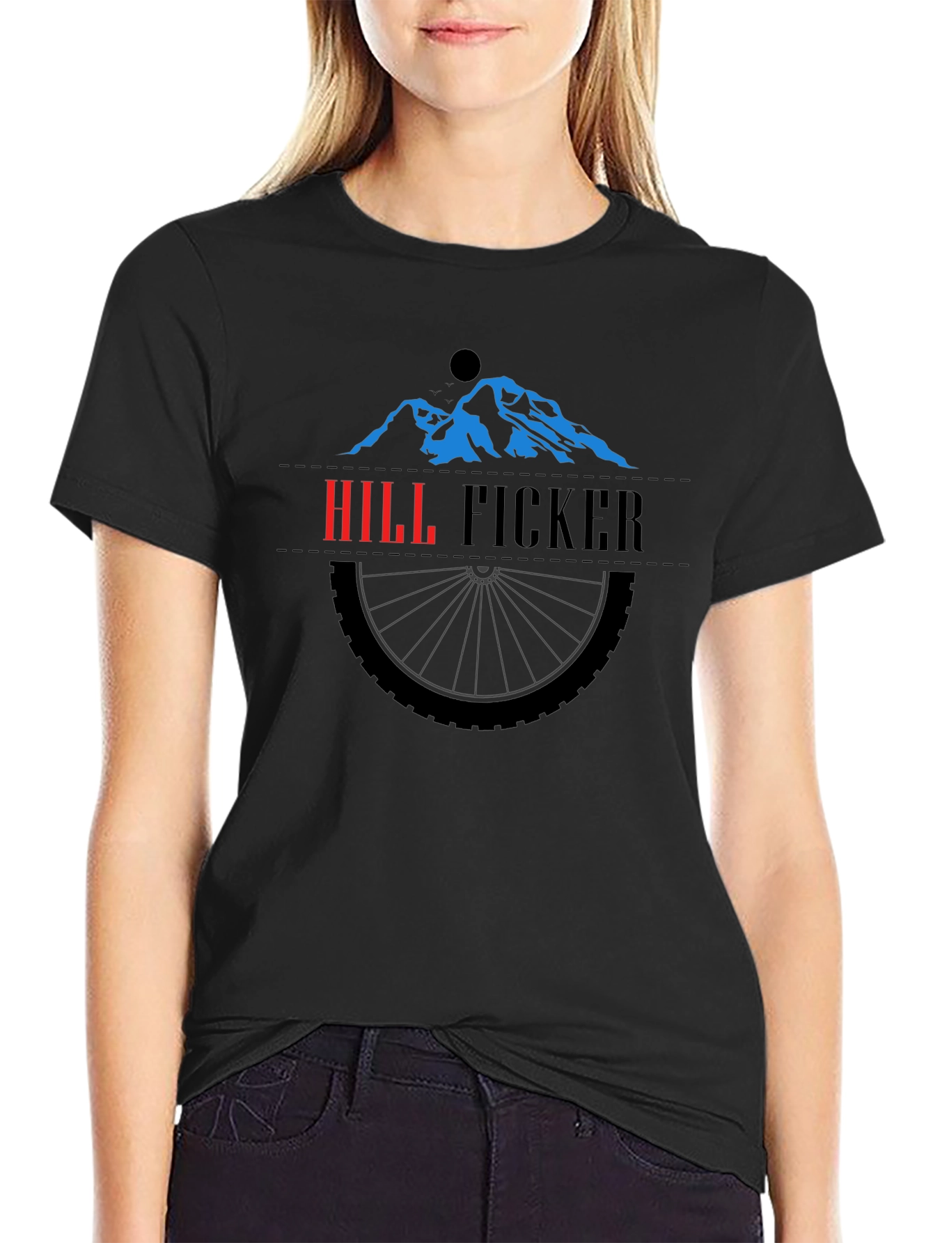Hill Ficker Black T-Shirt with Mountain Bike Design